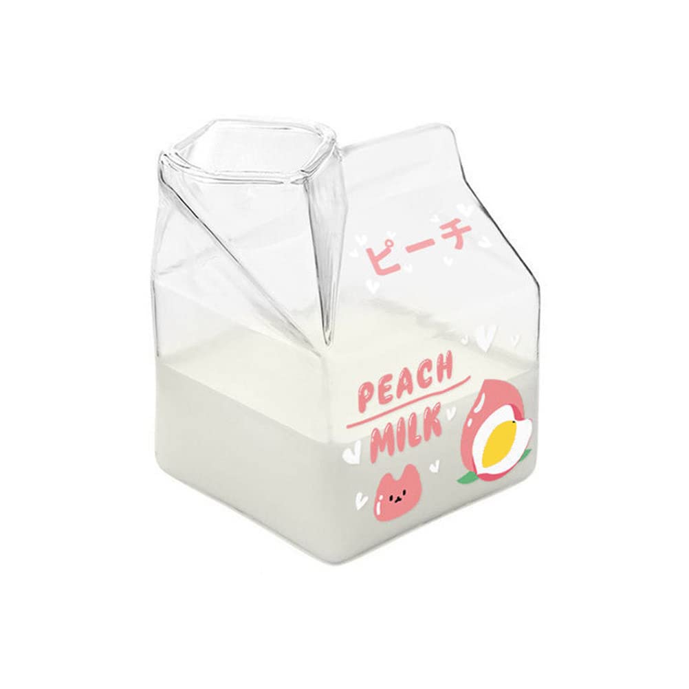 1Pc Heat Resistant Glass Milk Carton Creamer Pitcher - Mini Breakfast Cup for Coffee, Tea & Juice | Cute Fruit Design for Kitchen, Dining & Office Use