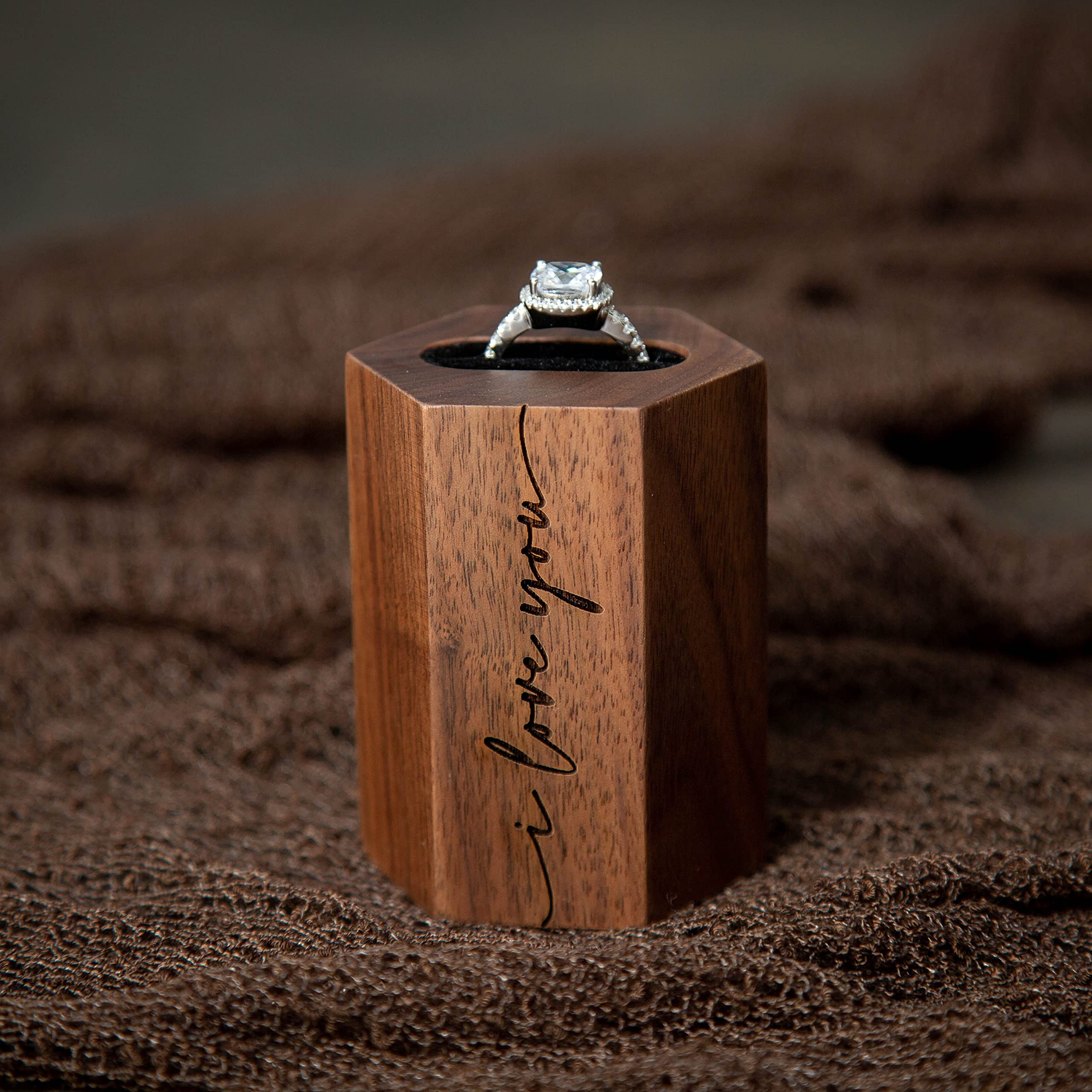 MUUJEE Hexagon Wood Ring Stand - Engraved 