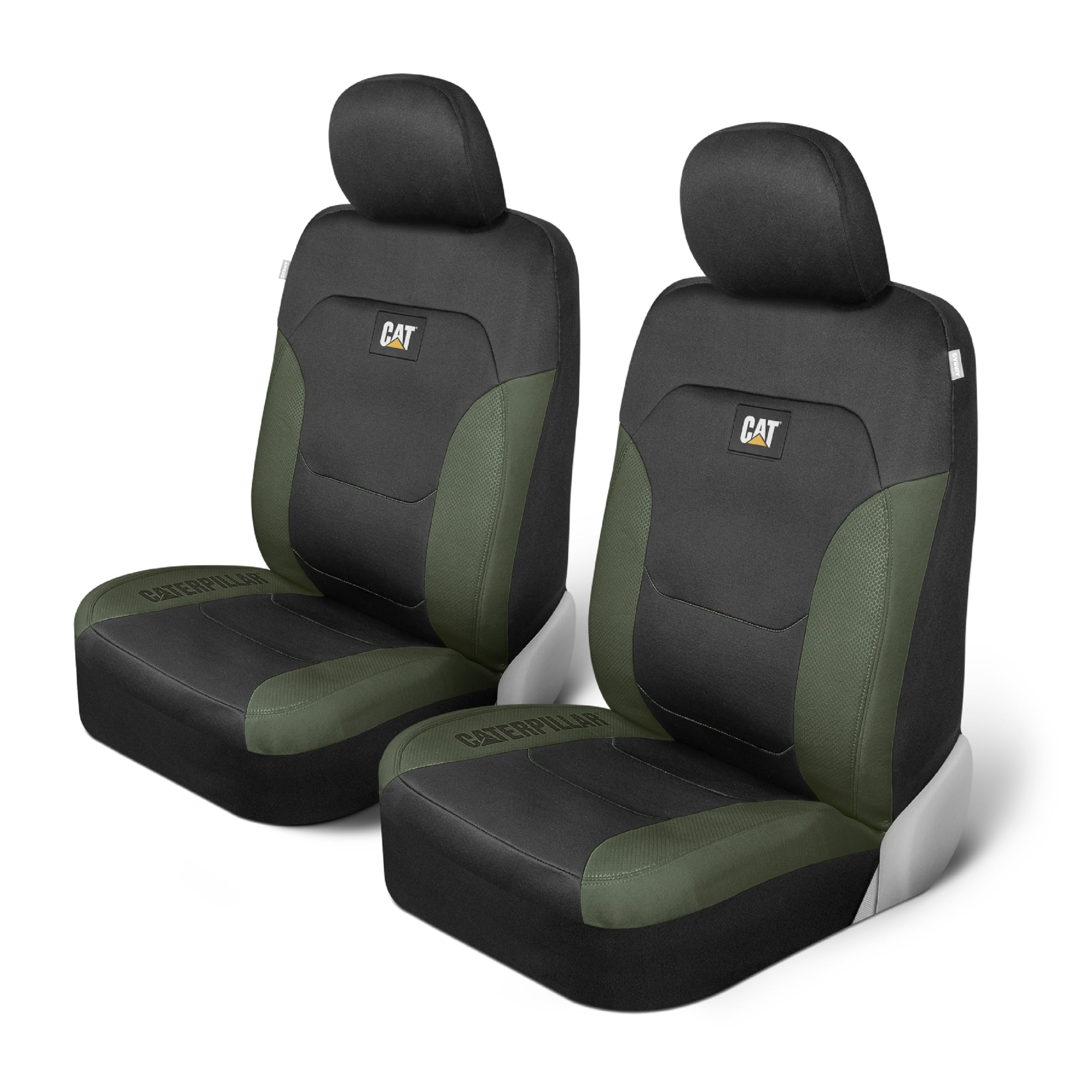 Cat Flexfit Green Black Car Seat Covers for Cars, Trucks & SUVs - 2-Piece Front Seat Protectors with Airbag Compatibility | Durable SUV & Truck Interior Accessories | Perfect for Road Trips, Commuting & Pet Protection