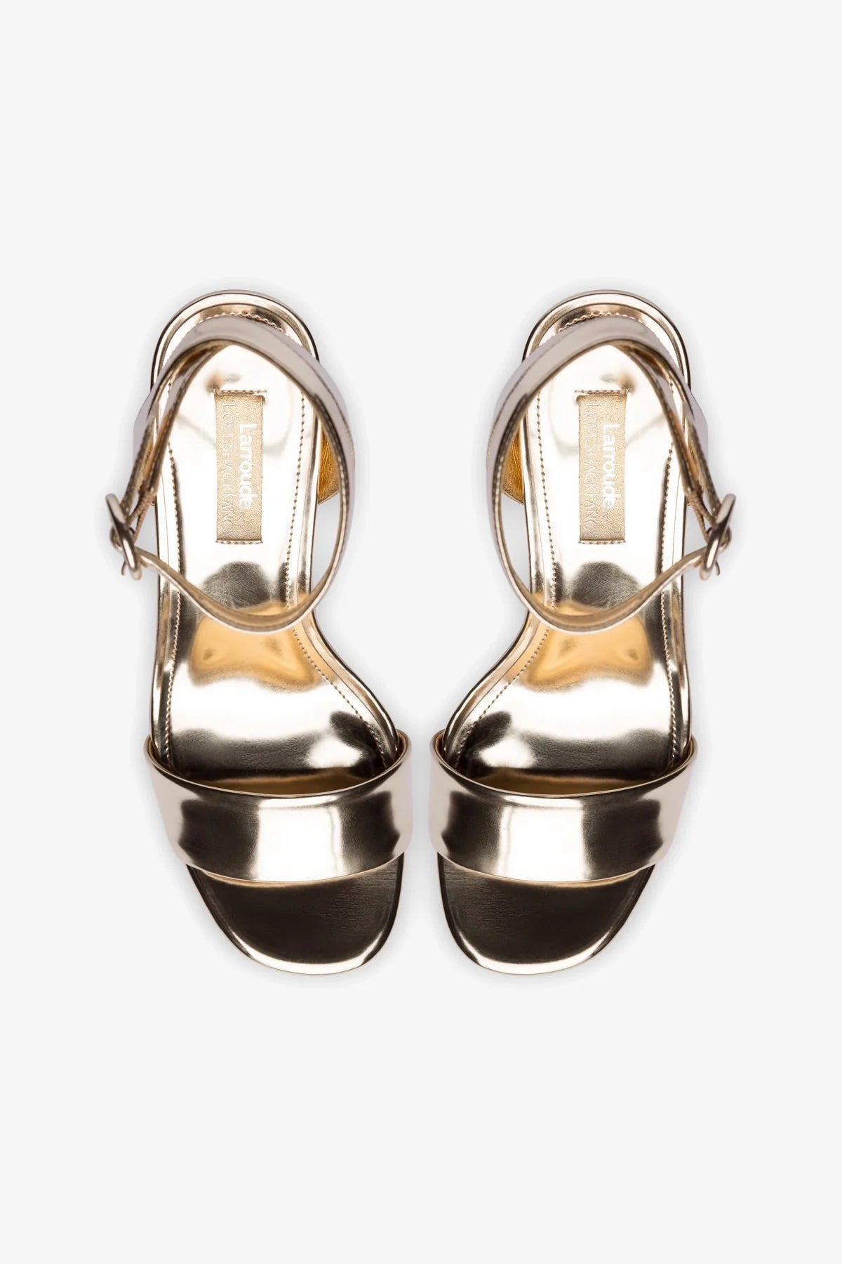Larroudé for LoveShackFancy Dolly Sandal - Gold Specchio Mirror Leather Women's Dress Sandals | Perfect for Weddings, Parties & Summer Outfits
