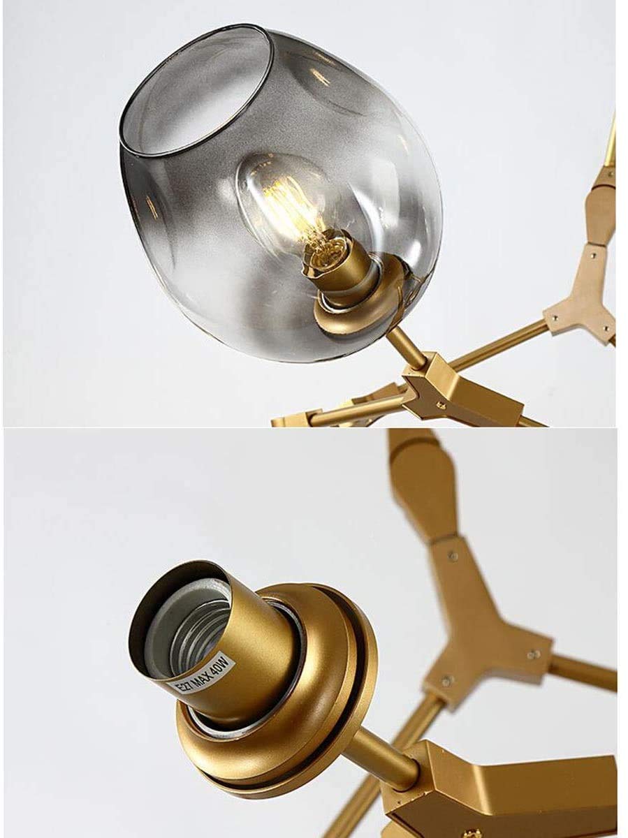 Modern 7-Light Gold Pendant Chandelier with Adjustable Grey Glass Shades - Flush Mount Ceiling Light Fixture for Hotel, Restaurant, Bar, Cafe & Home Lighting (Dining Room, Living Room, Bedroom, Corridor)
