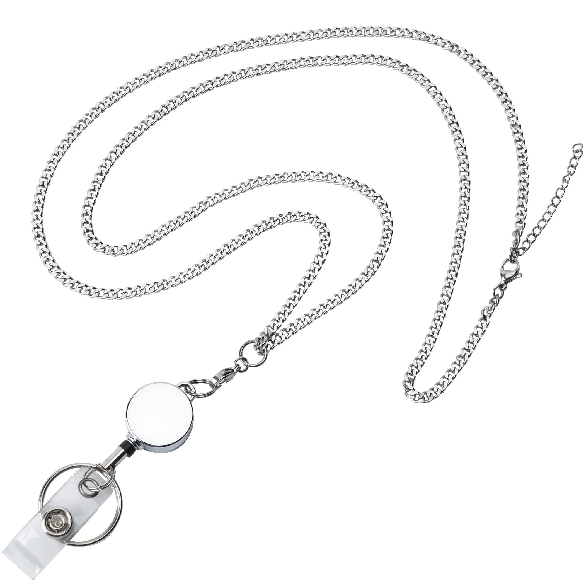 Retractable ID Badge Lanyard for Women & Teachers - Stainless Steel Necklace for Work & Events