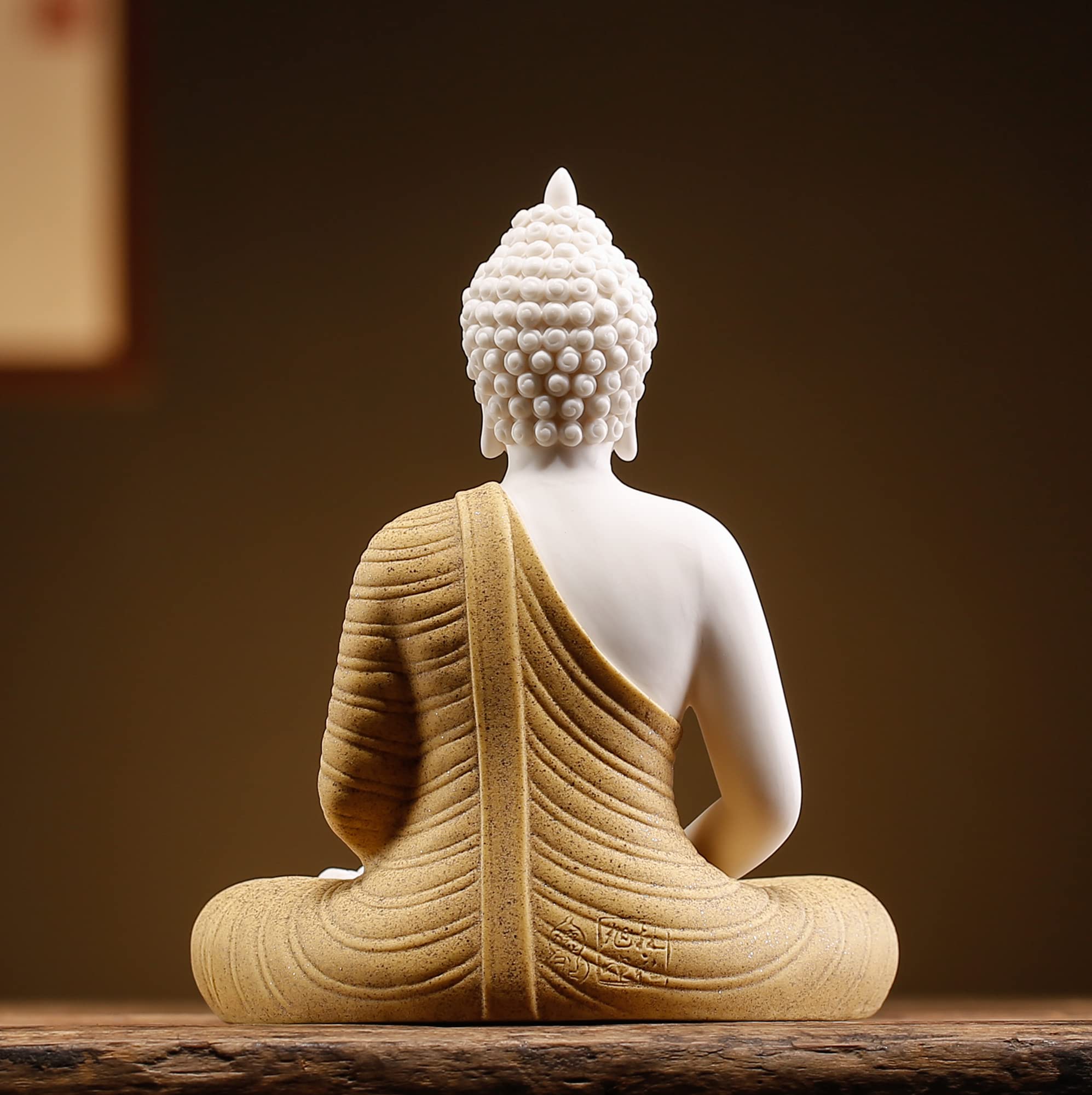 6 Inch Ceramic Yellow Buddha Statue - Handcrafted Outdoor & Indoor Decor for Garden, Patio, Living Room, Meditation Space & Zen Home Decor