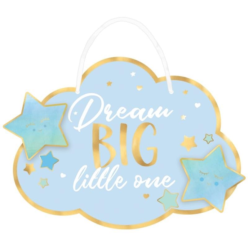 Oh Baby Boy Hanging Sign - 13.5 Inch Nursery Wall Decor in Dazzling Blue & Gold - Perfect for Baby Showers, Gender Reveals & Newborn Room Decorations