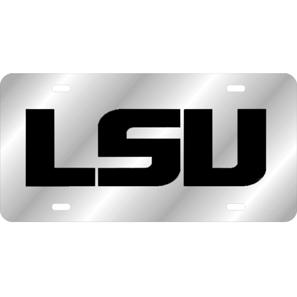 LSU Tigers Mirrored Laser Cut License Plate - Black Logo for Cars, Trucks & Tailgating - Officially Licensed LSU Fan Accessories