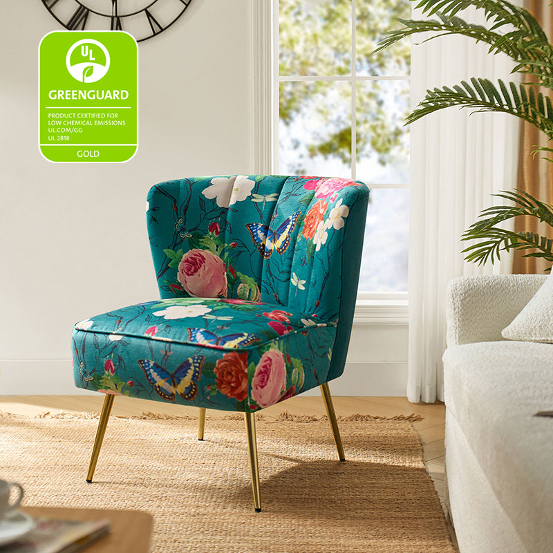 Luxury Coraline Velvet Barrel Chair with Tufted Back & Sturdy Metal Legs - Elegant Accent Chair for Living Room, Bedroom or Office Decor