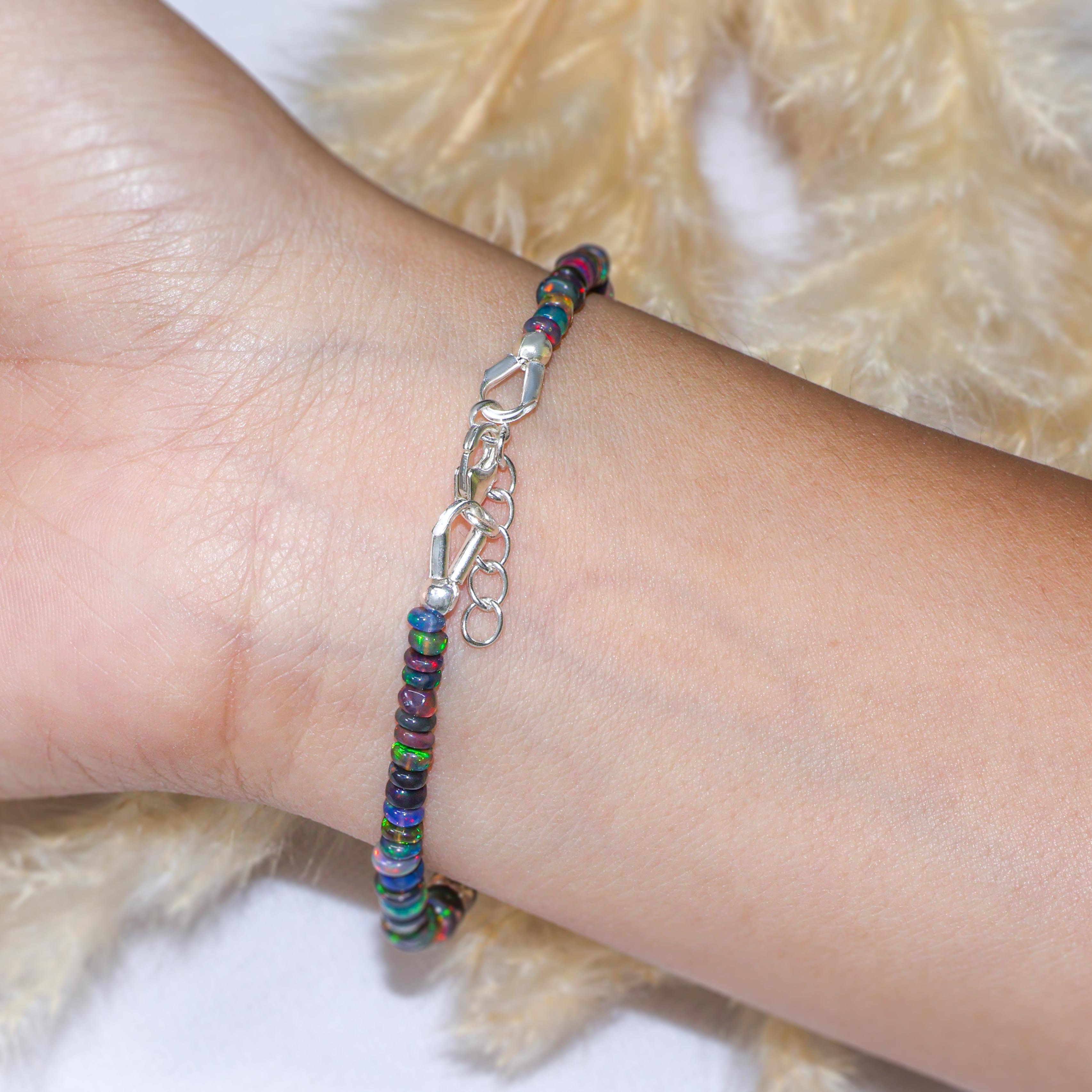 Natural Black Opal Rondelle Beaded Bracelet - Handmade Gemstone Jewelry for Women - Perfect for Boho Style, Gift Giving & Everyday Wear