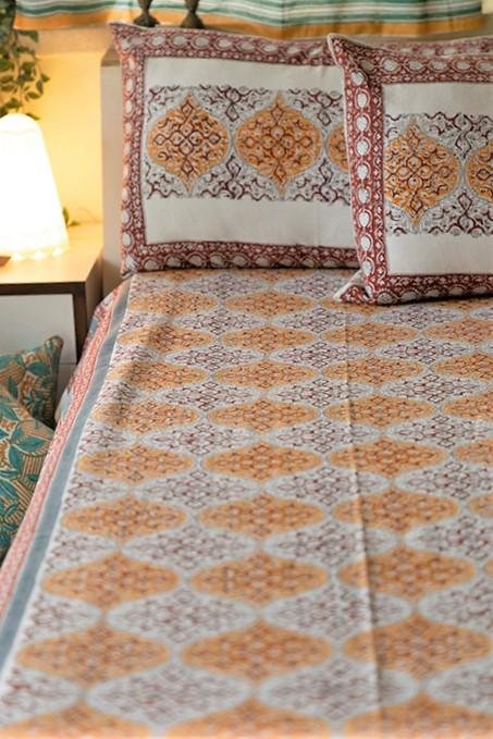 Sootisyahi 'Rivaaz' Handblock Printed Cotton Bedsheet - Premium 100% Cotton Queen Size Bed Sheet Set with Traditional Indian Block Print - Perfect for Home Decor, Guest Room & Bohemian Bedroom Style