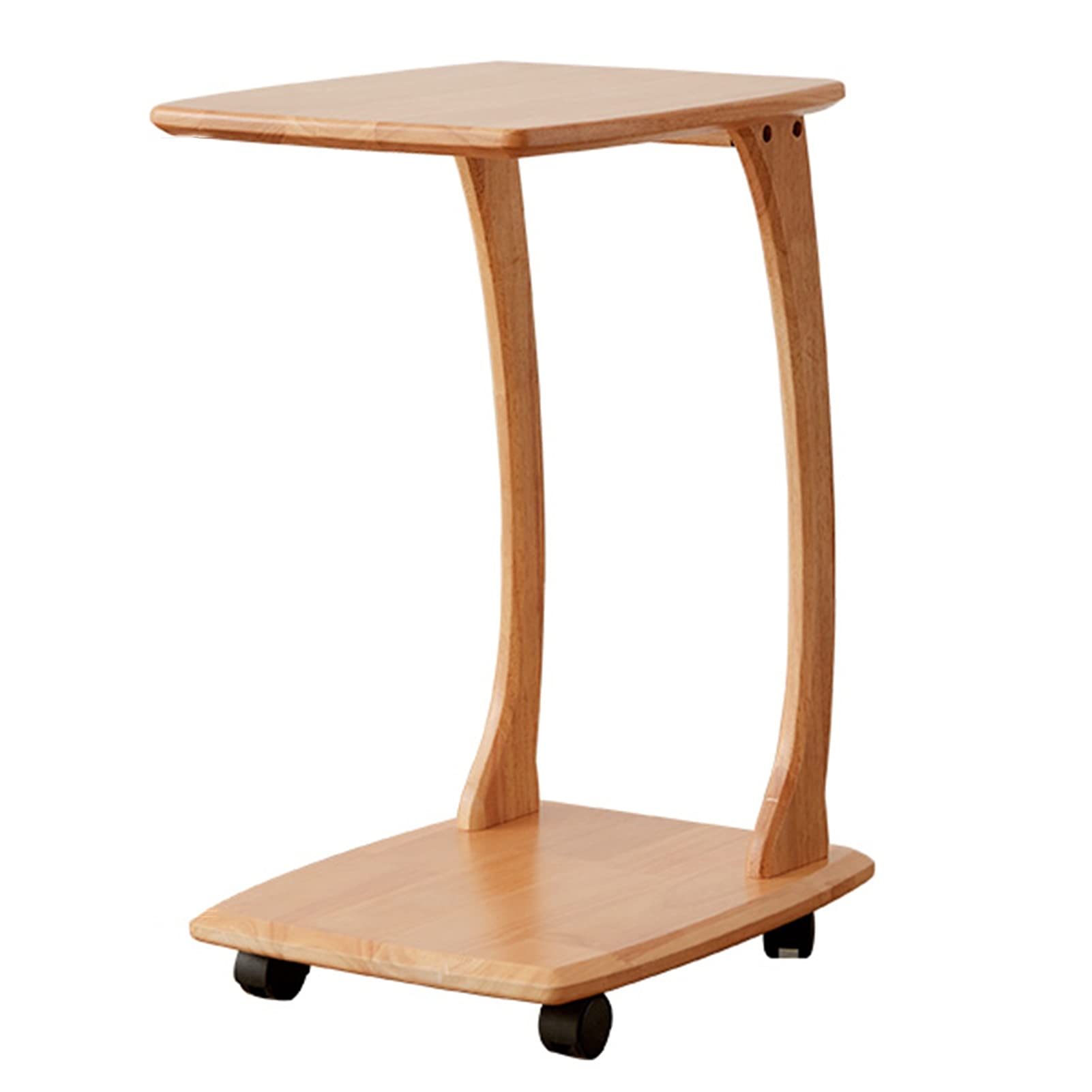 Solid Wood Utility Cart with Brake Wheels - Easy to Clean C-Shaped Storage Rack for Living Room, Bedroom, Kitchen - Universal Mobile Organizer for Sofa, Bedside, Office (35x46x63cm, Natural Wood Color) - Perfect for Home Organization, Retail Display & Hospital Use