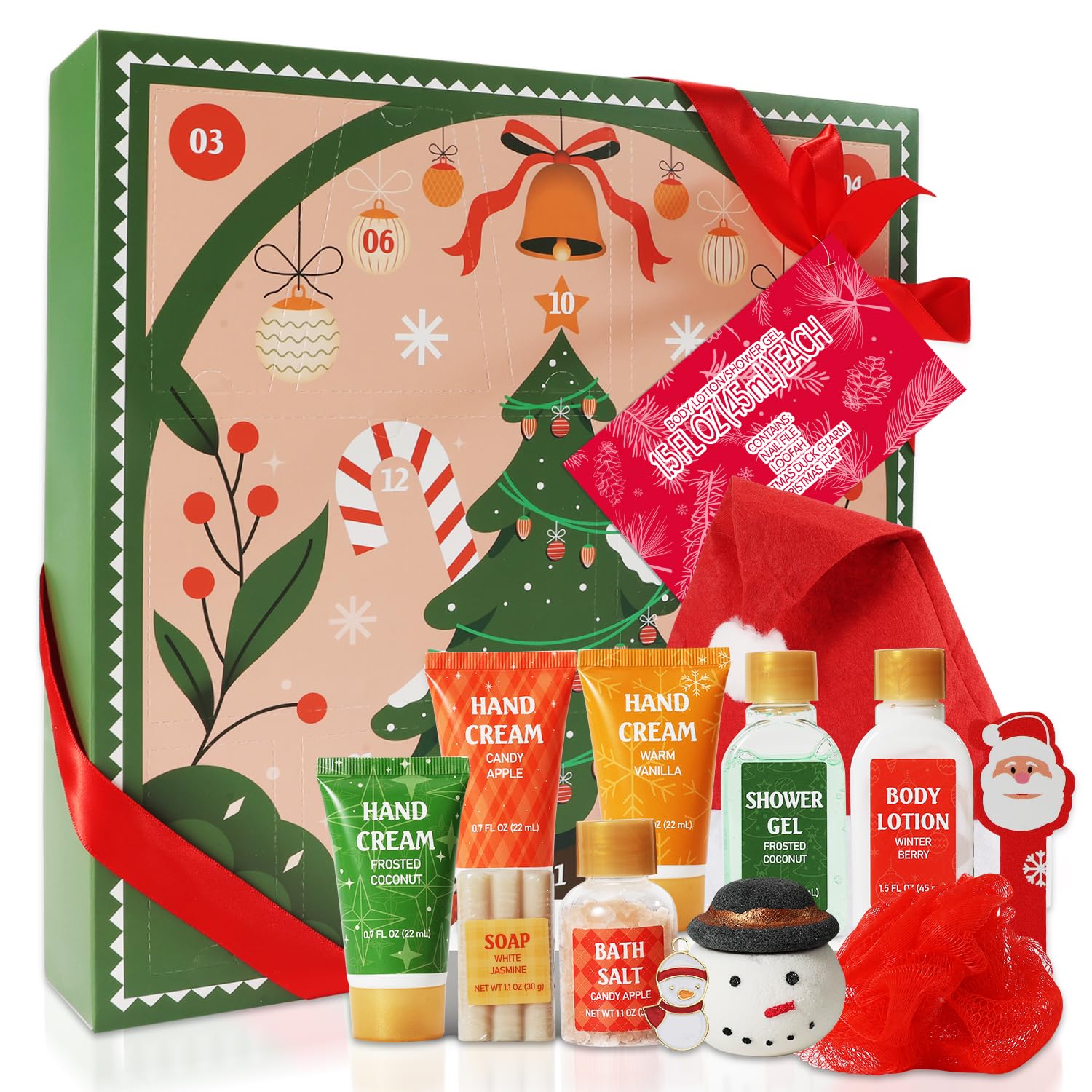 12 Days of Christmas Advent Calendar 2024 for Women - Holiday Gift Set with Snowman Bath Bomb, Hand Cream & Body Lotion | Self-Care Spa Kit, Christmas Countdown, New Year Bath & Body Gift for Her | Perfect for Gifting, Relaxation & Festive Pampering
