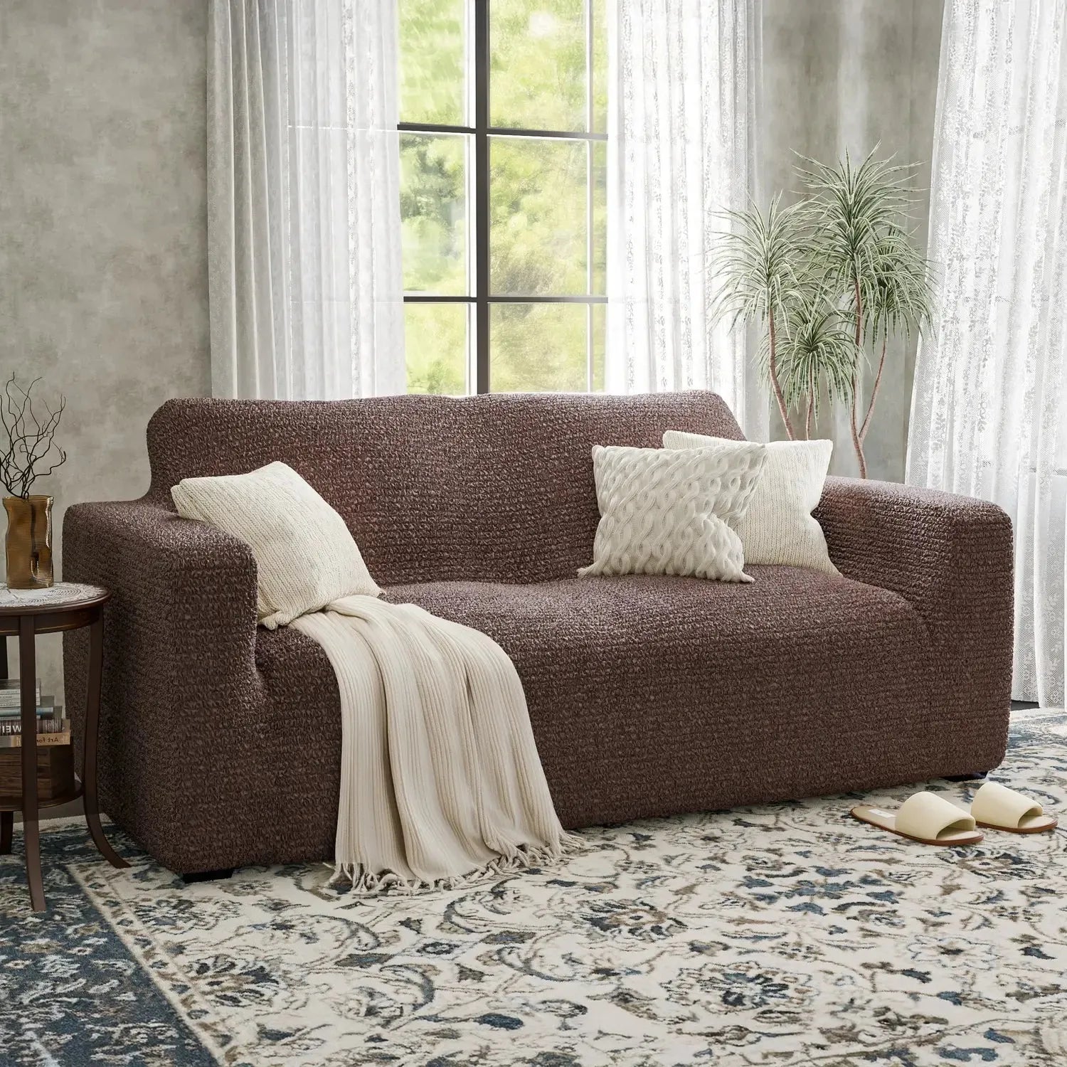 2 Seater Loveseat Slipcover - Mille Righe Collection | Sofa Protector for Living Room, Bedroom & Office | Washable & Durable Furniture Cover