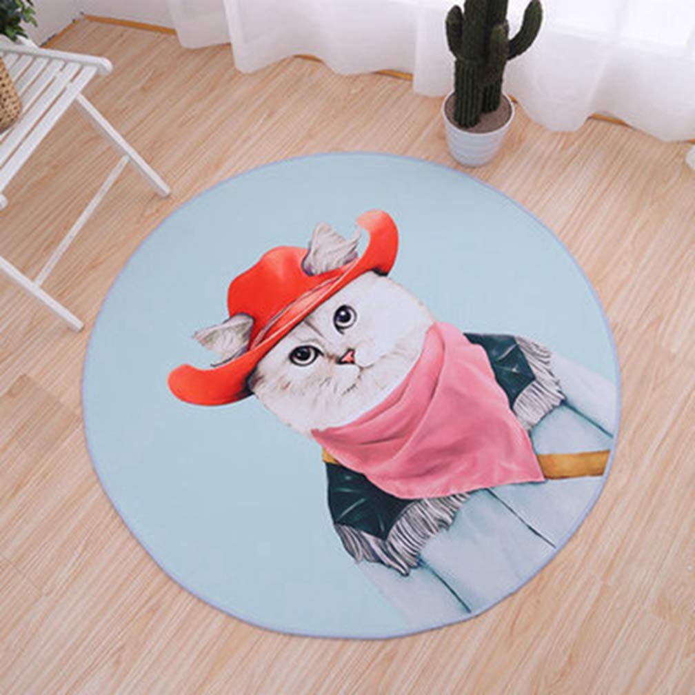 MOXIC Soft Round Area Rugs for Kids - Non-Slip Cartoon Cat Animal Play Mat for Nursery, Living Room & Bedroom | Modern Nordic Style 2.5' X 2.5' Circular Rug - Perfect for Crawling, Playtime & Home Decor