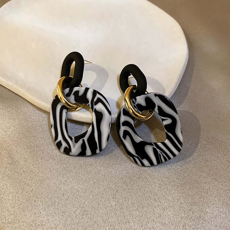 Zebra Stripes Acrylic Large Drop Earrings for Women | Fashion Statement Dangle Earrings | Perfect for Parties, Weddings & Date Nights | HE6745