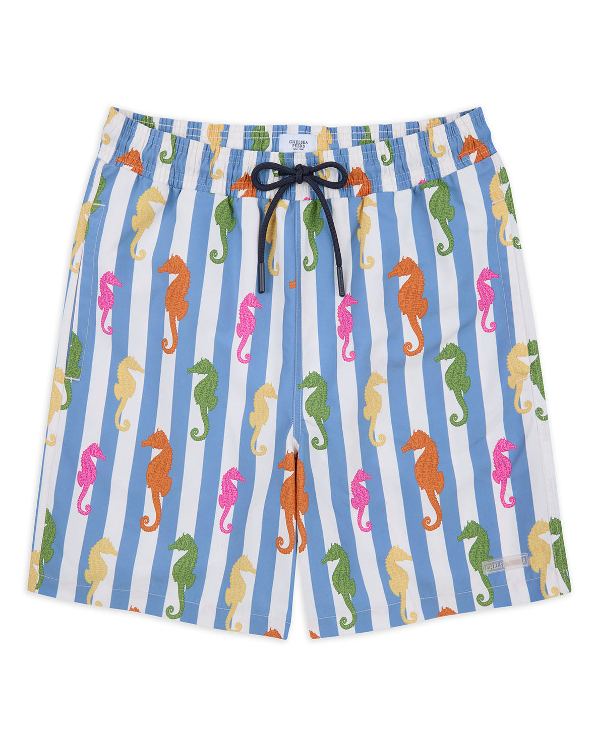 Seahorse Stripe Print Swim Shorts for Men - Quick Dry Beach Swimwear with Pockets - Perfect for Swimming, Surfing, and Summer Vacations