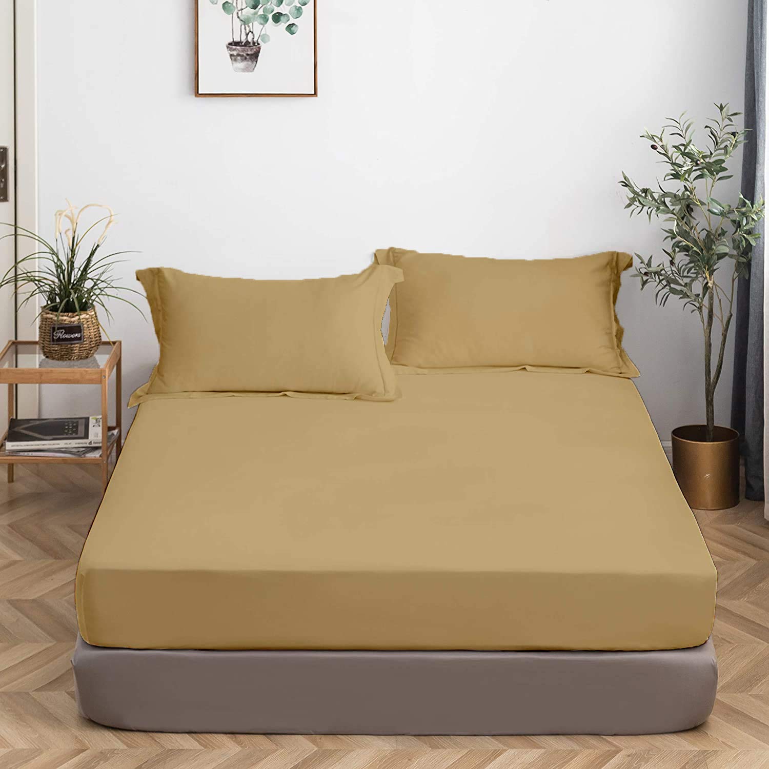 1 Queen Fitted Sheet - 100% Organic Cotton Deep Pocket Fitted Sheet, Soft Hotel Quality 800 Thread Count, Premium Breathable Queen Size Fitted Sheet for Beds Up to 16
