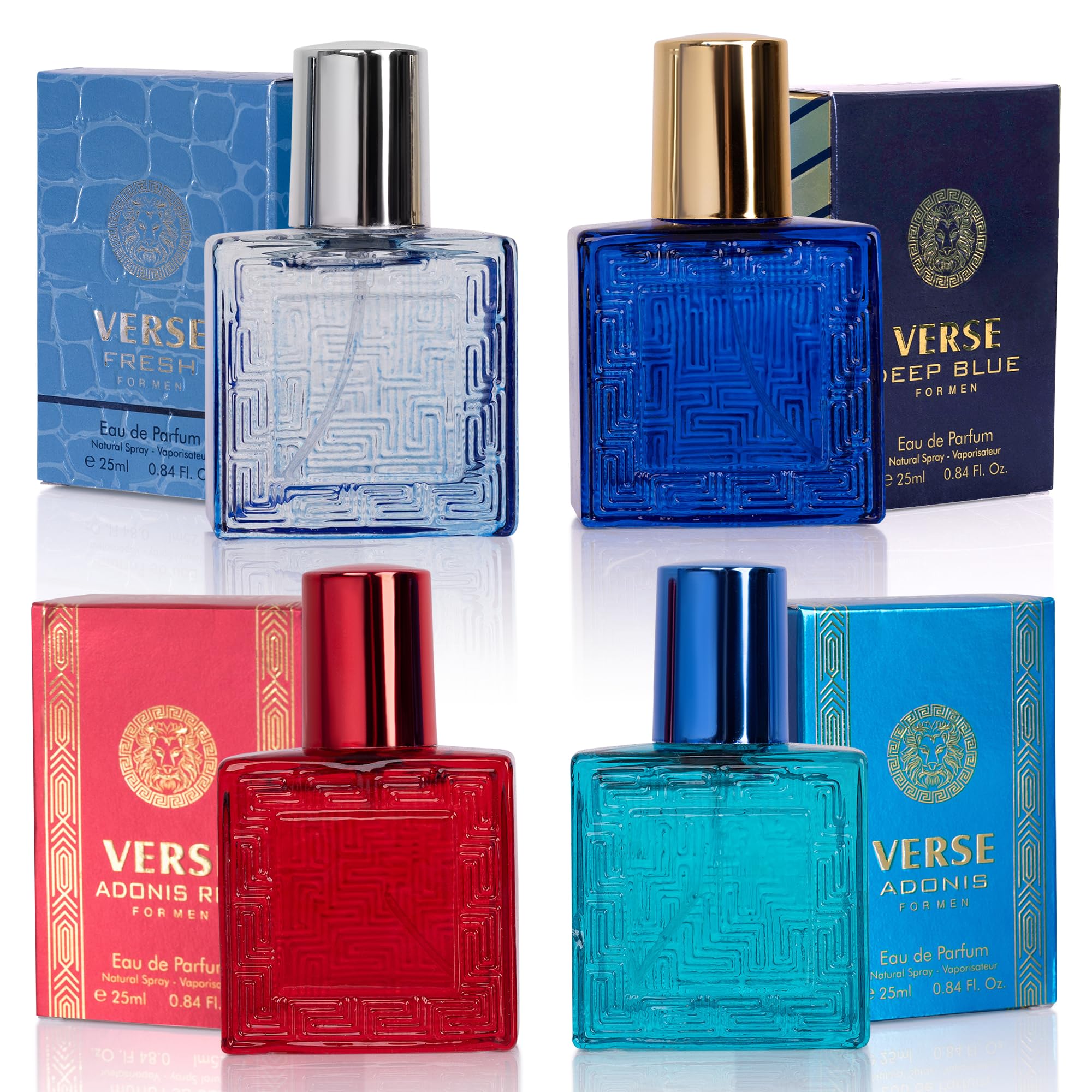 NovoGlow Verse Mini 4-Piece Men's Fragrance Gift Set - Aromatic, Floral, Oriental & Woody Notes - 25ml Eau De Parfum Travel Size - Individually Boxed - Perfect for Gifts, Travel & Daily Use