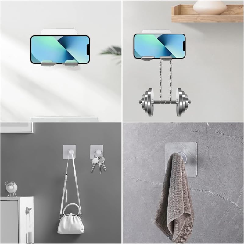 YOMARI Wall Mount Cell Phone Holder - Waterproof Shower Phone Stand with Strong Suction Cup for iPhone, Samsung, Google Pixel (Black-Gray) - Perfect for Bathroom, Kitchen, Gym & Car Use