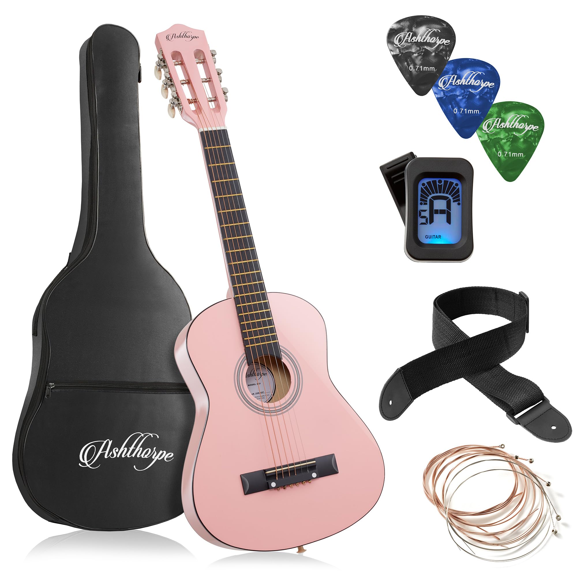 Ashthorpe 30-inch Pink Beginner Acoustic Guitar Starter Kit with Gig Bag, Strings, Strap, Tuner & Picks - Perfect for Kids, Teens & Adult Beginners Learning Guitar at Home, School or Camp