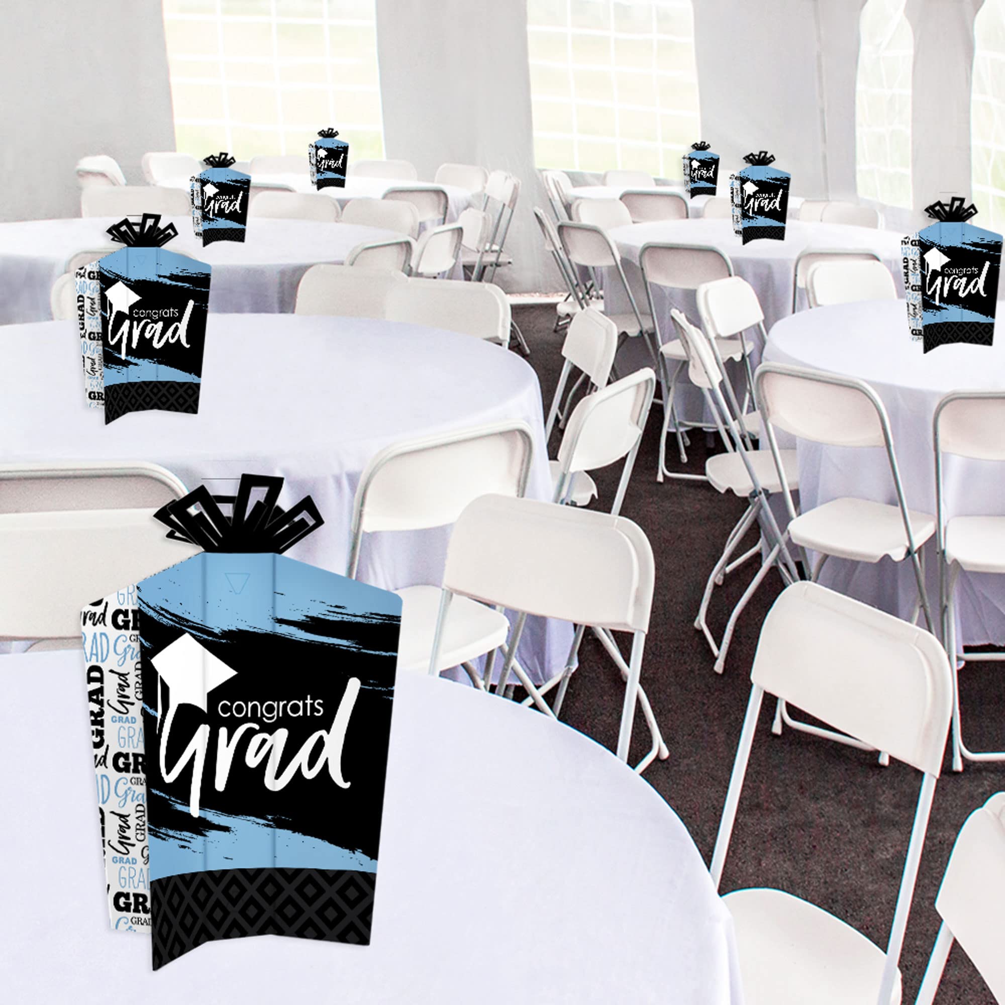 Light Blue Graduation Table Decorations - 10-Pack Fold & Flare Centerpieces for Parties by Big Dot of Happiness | Perfect for Graduation Ceremonies, School Celebrations & Banquet Decor