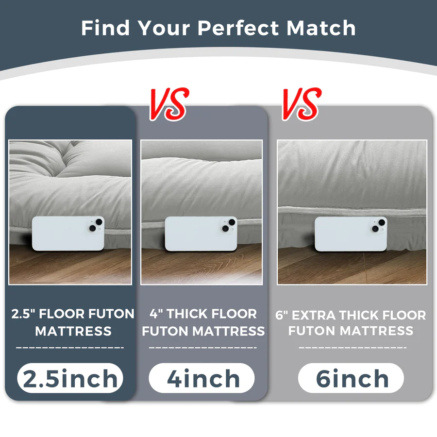 MAXYOYO Japanese Floor Mattress Futon - Foldable Tatami Mattress for Bedroom, Guest Room & Living Room - Comfortable Grey Floor Sleeping Pad for Adults & Kids