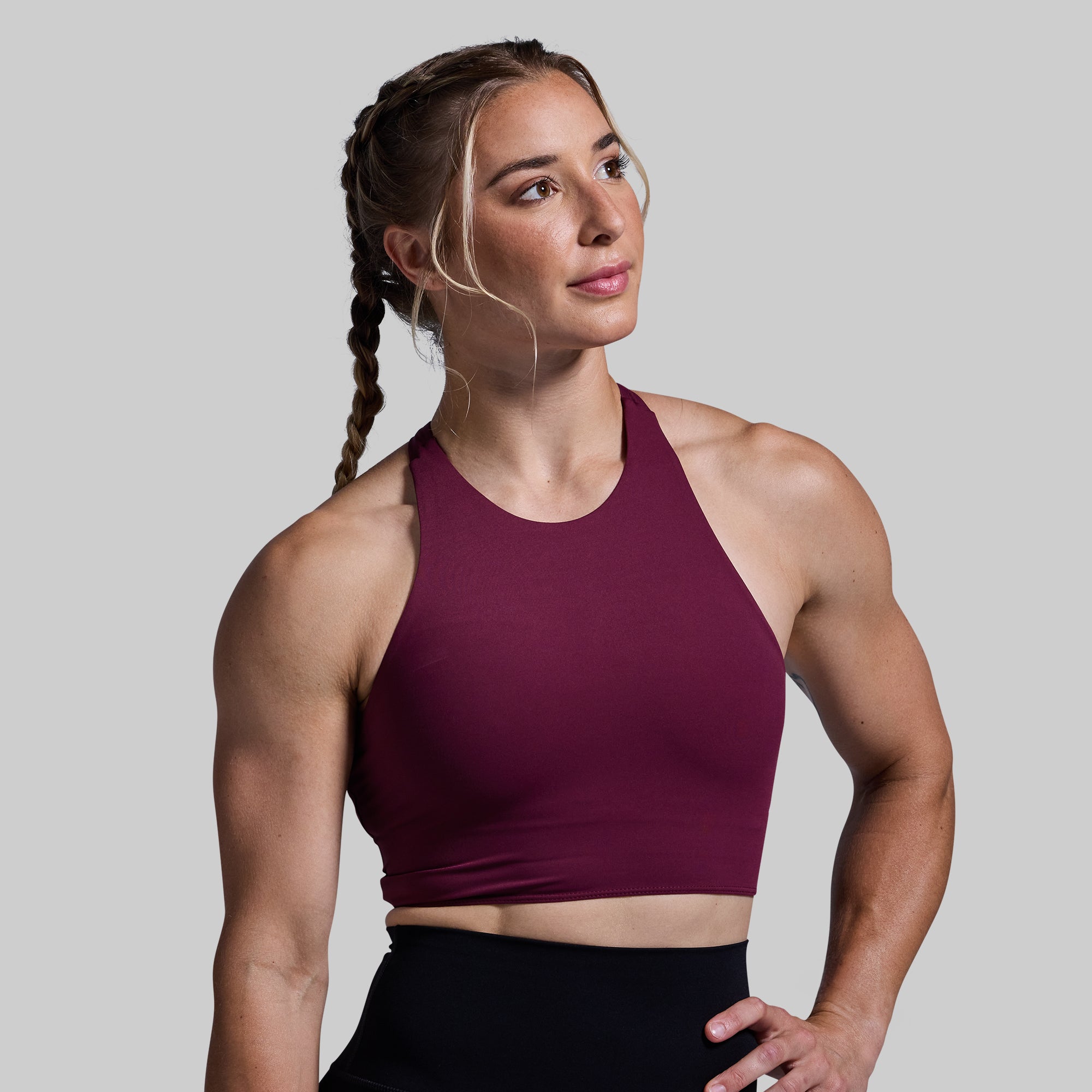 Synergy Cropped Sports Bra for Women - High Support Workout Top, Breathable & Moisture-Wicking (Sangria Red) - Perfect for Yoga, Running & Gym Fitness