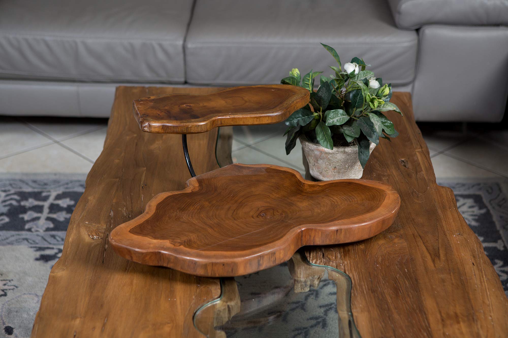 Premium Teak Wood Two-Tier Serving Tray - Elegant Decorative Centerpiece for Fruits, Snacks & Appetizers - Perfect for Dining Tables, Buffets & Party Platters