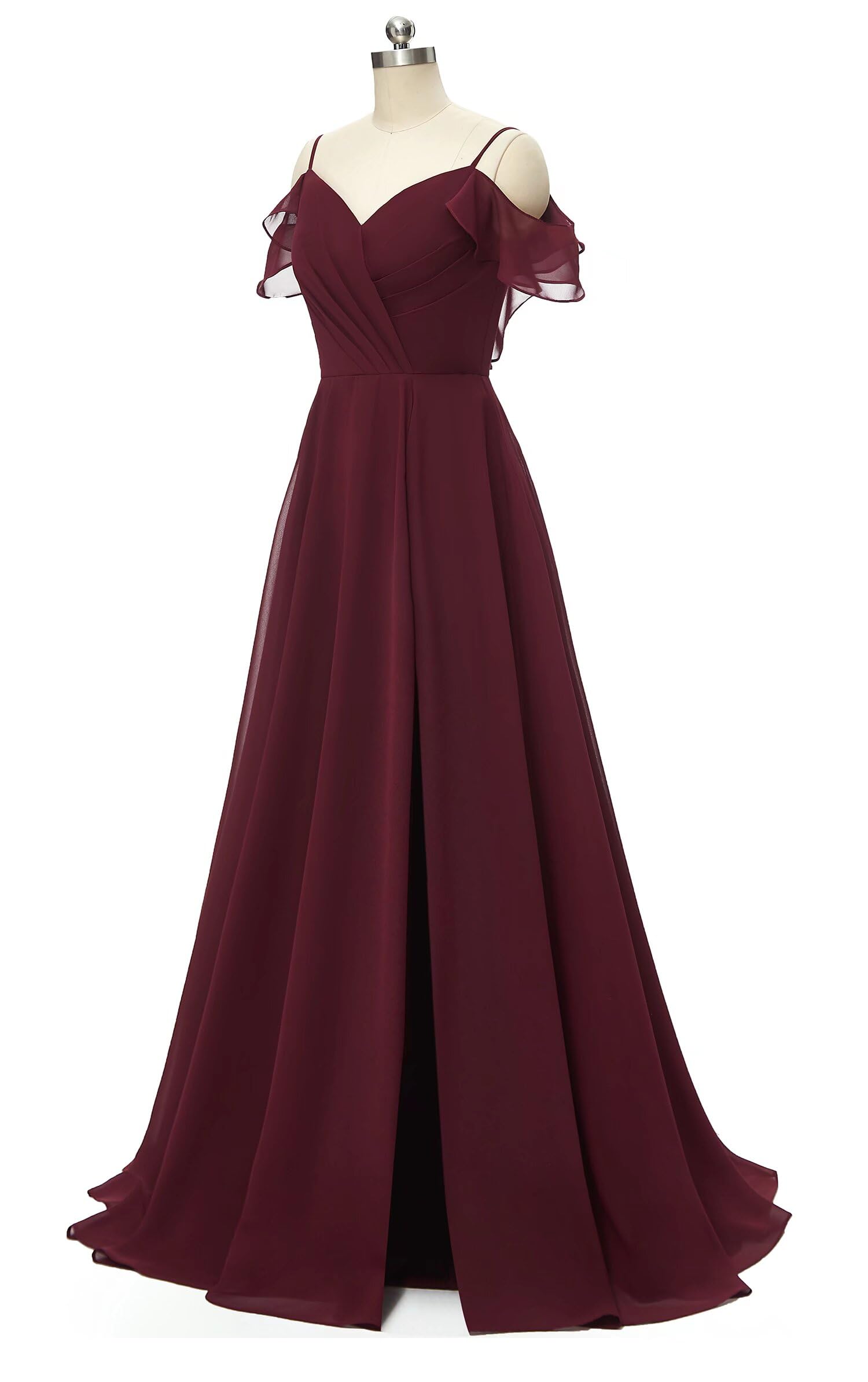 Elegant Spaghetti Strap Bridesmaid Dresses for Women - Long Chiffon Formal Evening Gown with High Slit | Perfect for Weddings, Proms & Black Tie Events