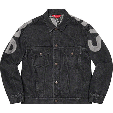 Supreme Inset Logo Denim Trucker Jacket for Men - Black Denim Jacket with Embroidered Logo | Stylish Streetwear for Urban Fashion & Casual Outfits