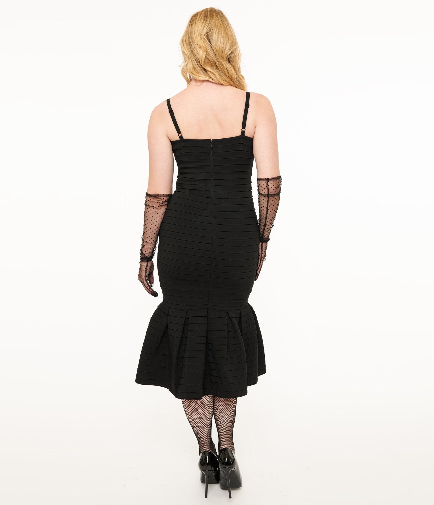 Vintage 1960s Black Pleated Bengaline Mermaid Pencil Dress - Retro Cocktail Party, Evening Gown & Special Occasion Outfit