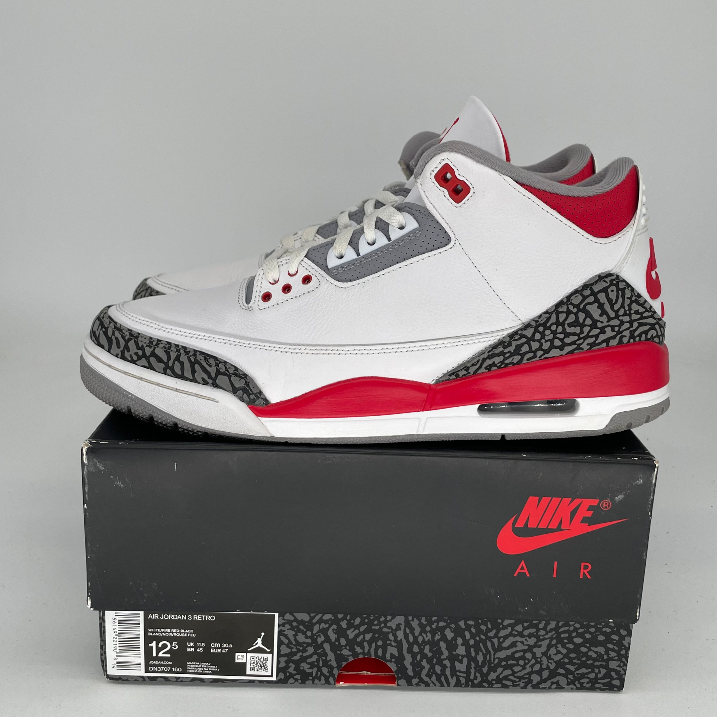 Original Air Jordan 3 Retro 'Fire Red' Men's Basketball Shoes Size 12.5 DN3707-160 - Perfect for Sneaker Collectors & Streetwear Fashion