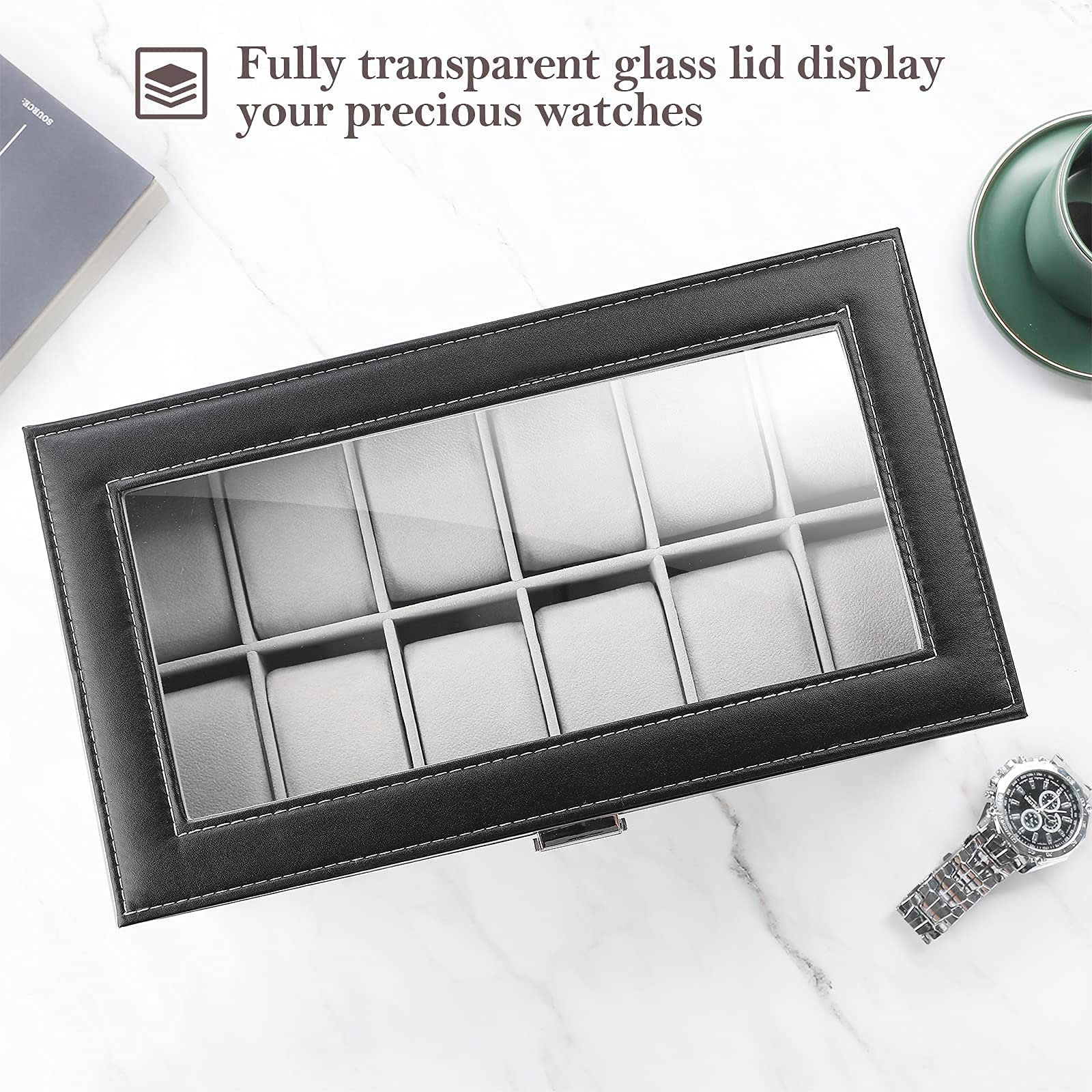 ProCase Jewelry Box Organizer with 12 Slots - Travel Watch Storage Case for Women & Men | Perfect for Necklaces, Rings, Earrings & Watches - Great for Home, Office & Travel Use