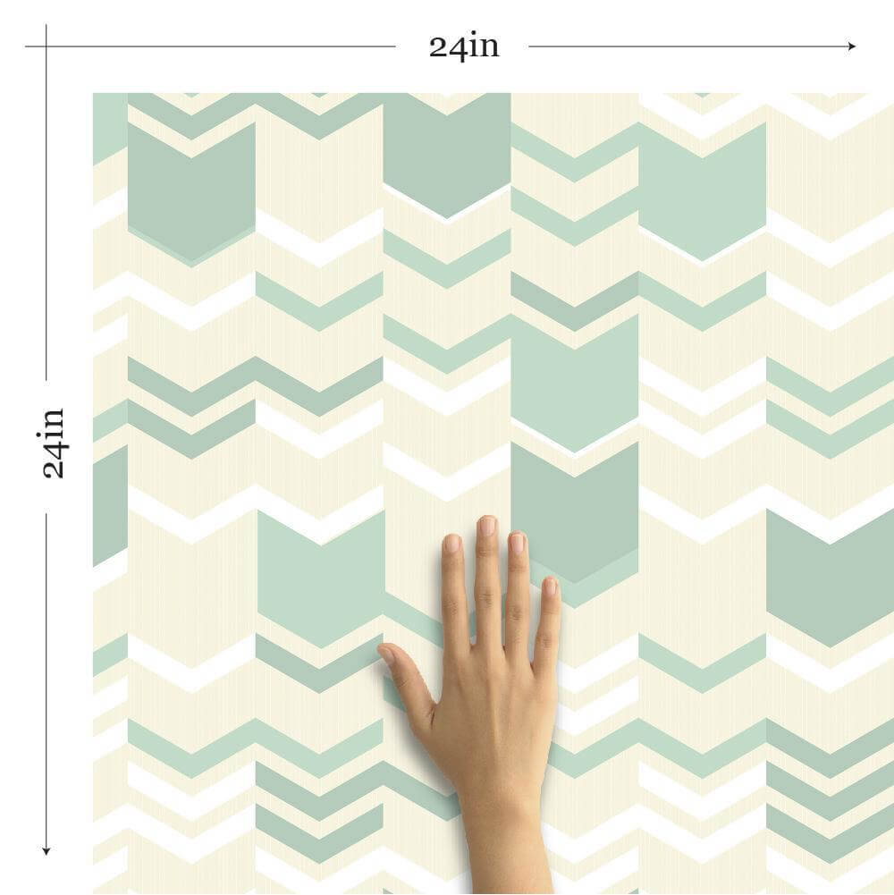 Teal and Beige Chevron Geometric Peel and Stick Removable Wallpaper - Self-Adhesive Decorative Wall Covering for Bedroom, Living Room, and Office Decor