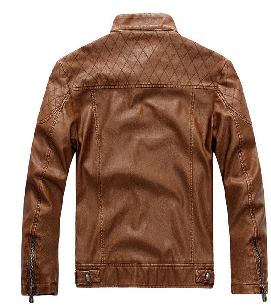 YGT Men's Slim Fit Washed Faux Leather Vintage Stand Collar Jacket - PU Outerwear Coat for Casual Wear, Motorcycle Riding & Fall Fashion