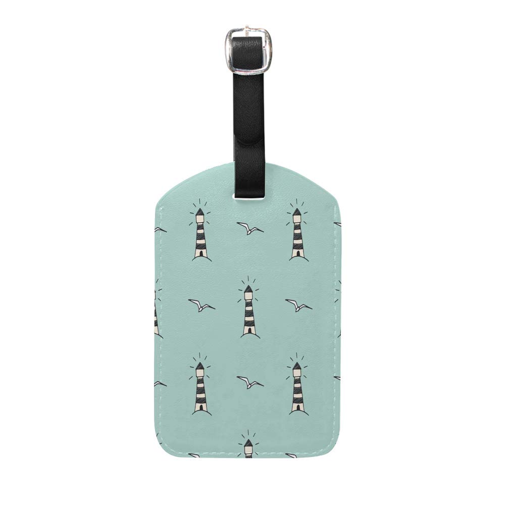 Premium PU Leather Luggage Tag with Privacy Cover - Waterproof Suitcase ID Tag for Travel, Lighthouse Seagulls Design - Perfect Travel Accessory & Gift for Frequent Flyers (Ideal for Business Trips, Vacations & Cruise Travel)