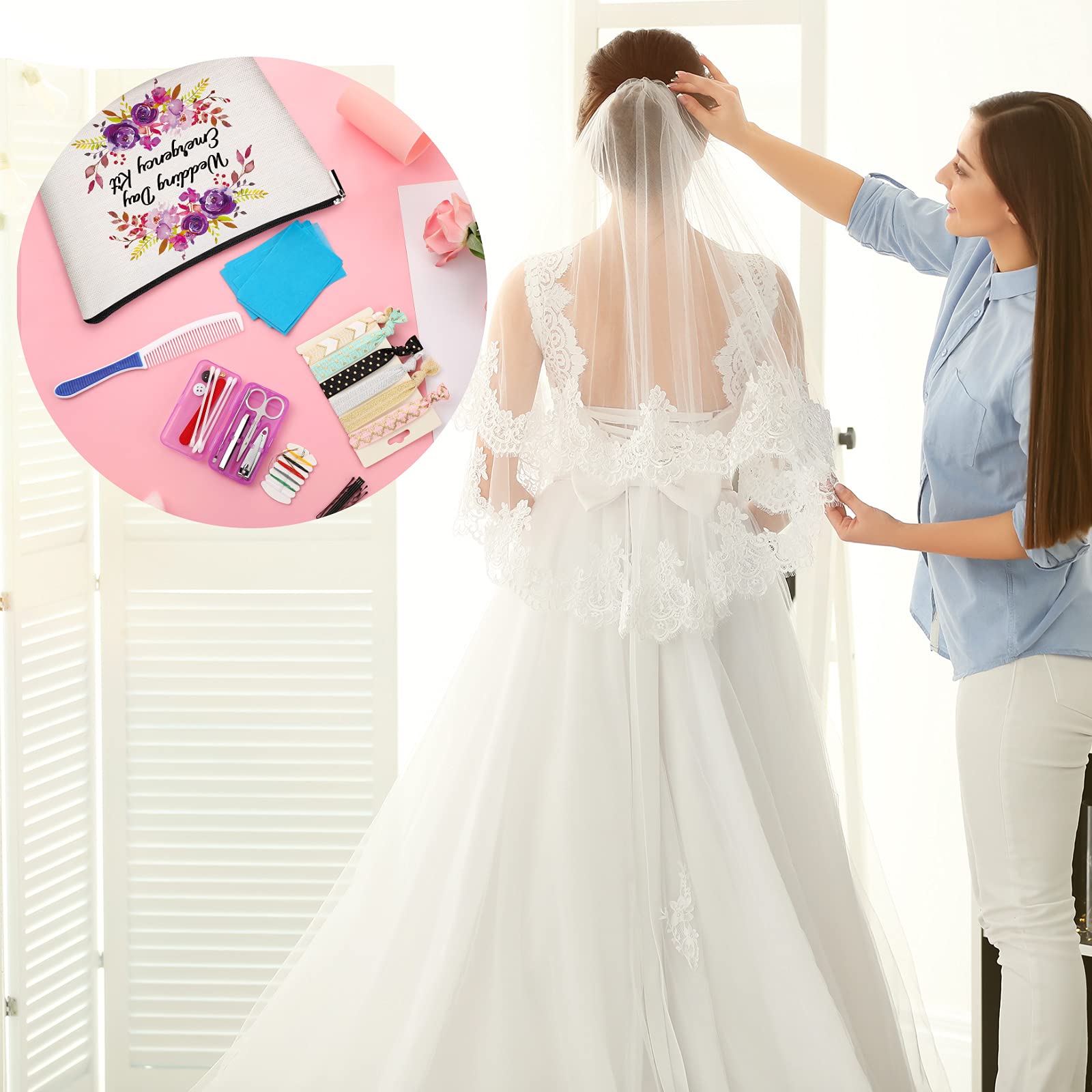 Elegant Floral Wedding Survival Kit - Essential Bride Emergency Supplies with Makeup Bag | Perfect Bridal Shower Gift, Engagement Present & Wedding Day Must-Have for Brides (Great for Outdoor Weddings, Destination Weddings & Last-Minute Emergencies)