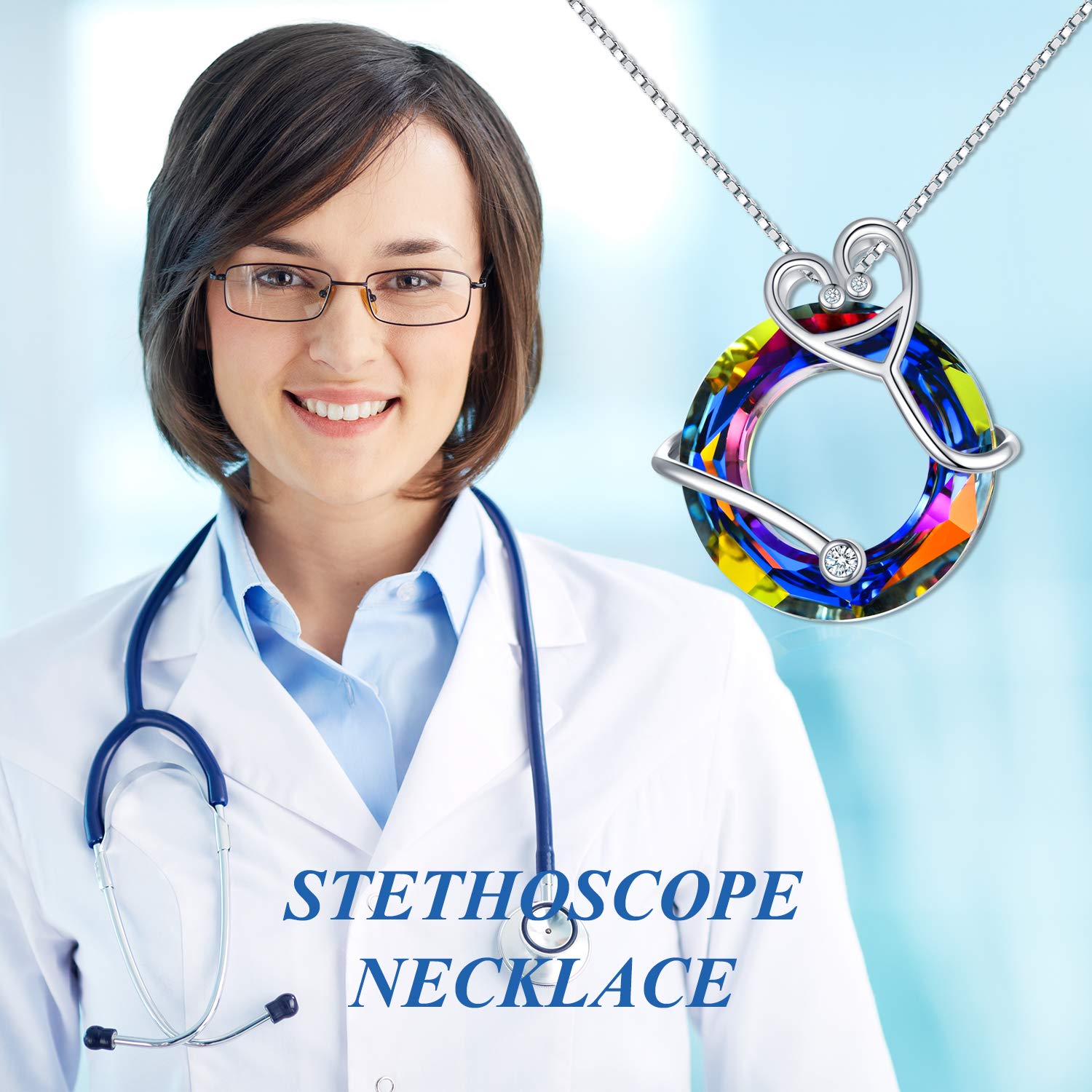 TOUPOP 925 Sterling Silver Nurse Necklace with Crystal - RN Medical Caduceus Pendant Jewelry for Women, Nurses, Doctors, Students & Moms - Perfect for Birthday, Graduation & Appreciation Gifts - Ideal for Work, School & Special Occasions