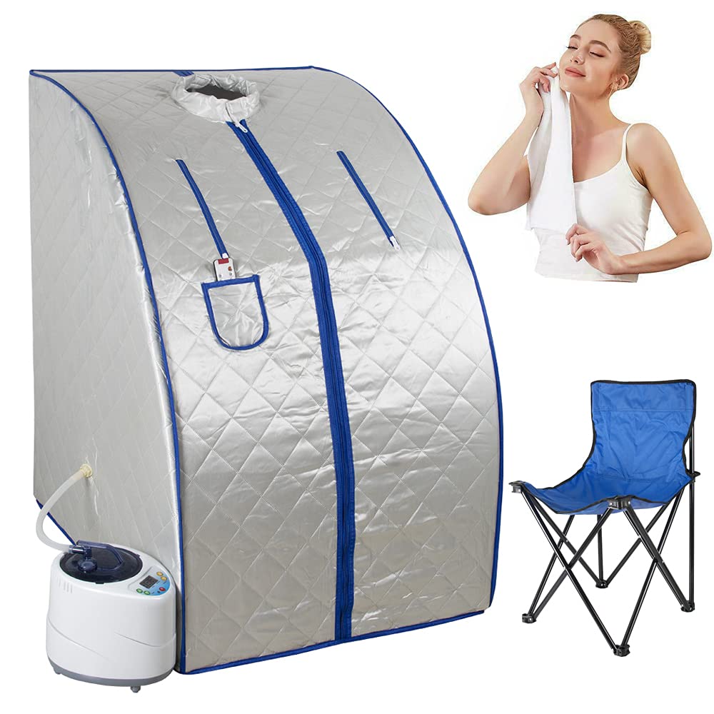 Portable Personal Steam Sauna Spa for Home Use - 2L Foldable Detox Sauna with 1000W Steam Generator, 60 Min Timer & Remote Control - Includes Foldable Chair for Relaxation & Weight Loss - Perfect for Home Spa, Wellness & Detox Therapy - Fast US Shipping