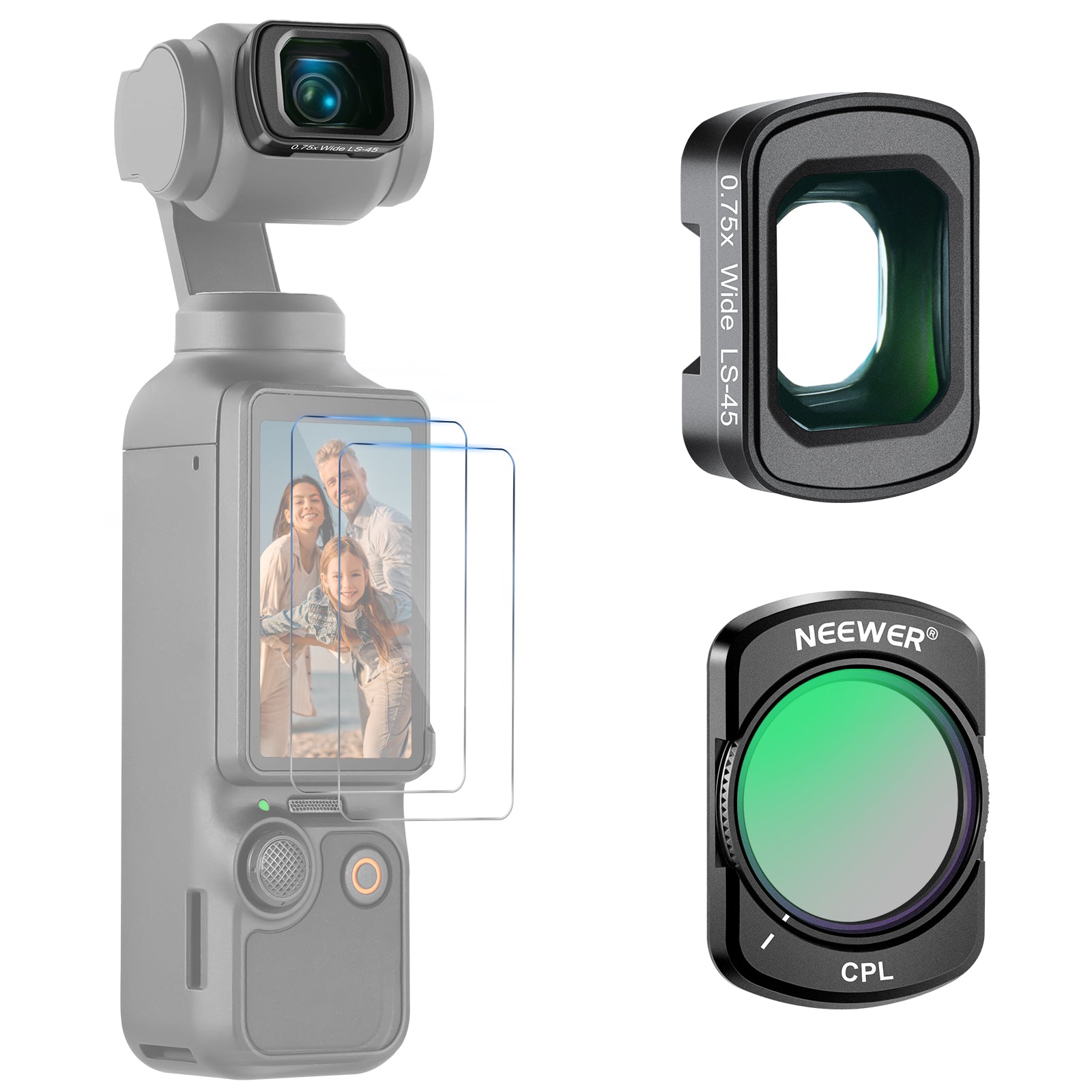 NEEWER FL B29 2-Pack Filter Set with CPL Filter & 0.75X Wide Angle Lens for DJI Osmo Pocket 3 - Perfect for Vlogging, Travel & Professional Videography