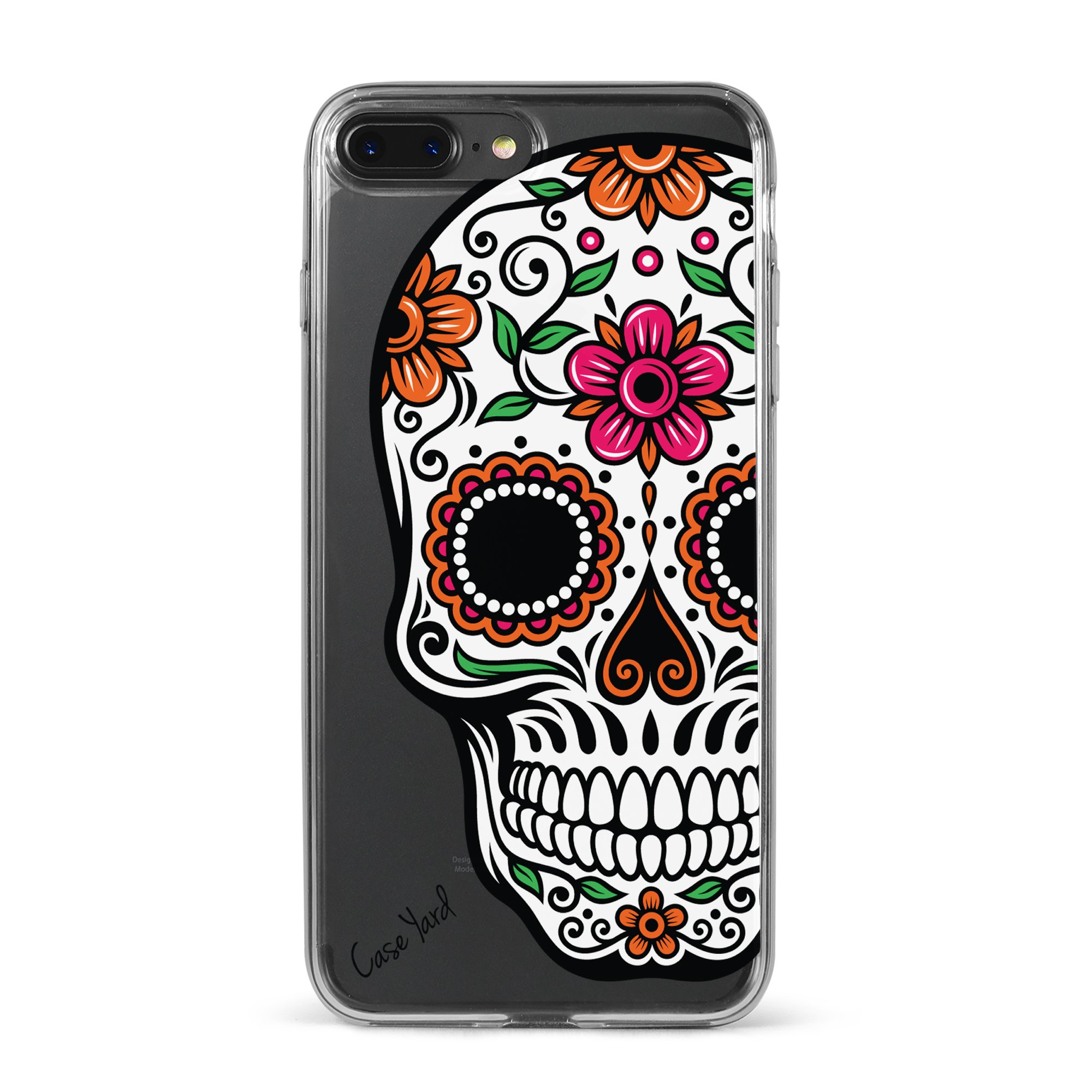 Premium Slim Clear iPhone 8 Plus / 7 Plus Case - Fashionable Luxury Protective Cover with Sugar Skull Design | Made in California | Perfect for Daily Use, Travel & Special Occasions