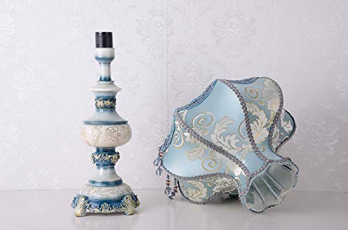 Handmade Victorian Style Blue Table Lamp with Fabric Lampshade - 13