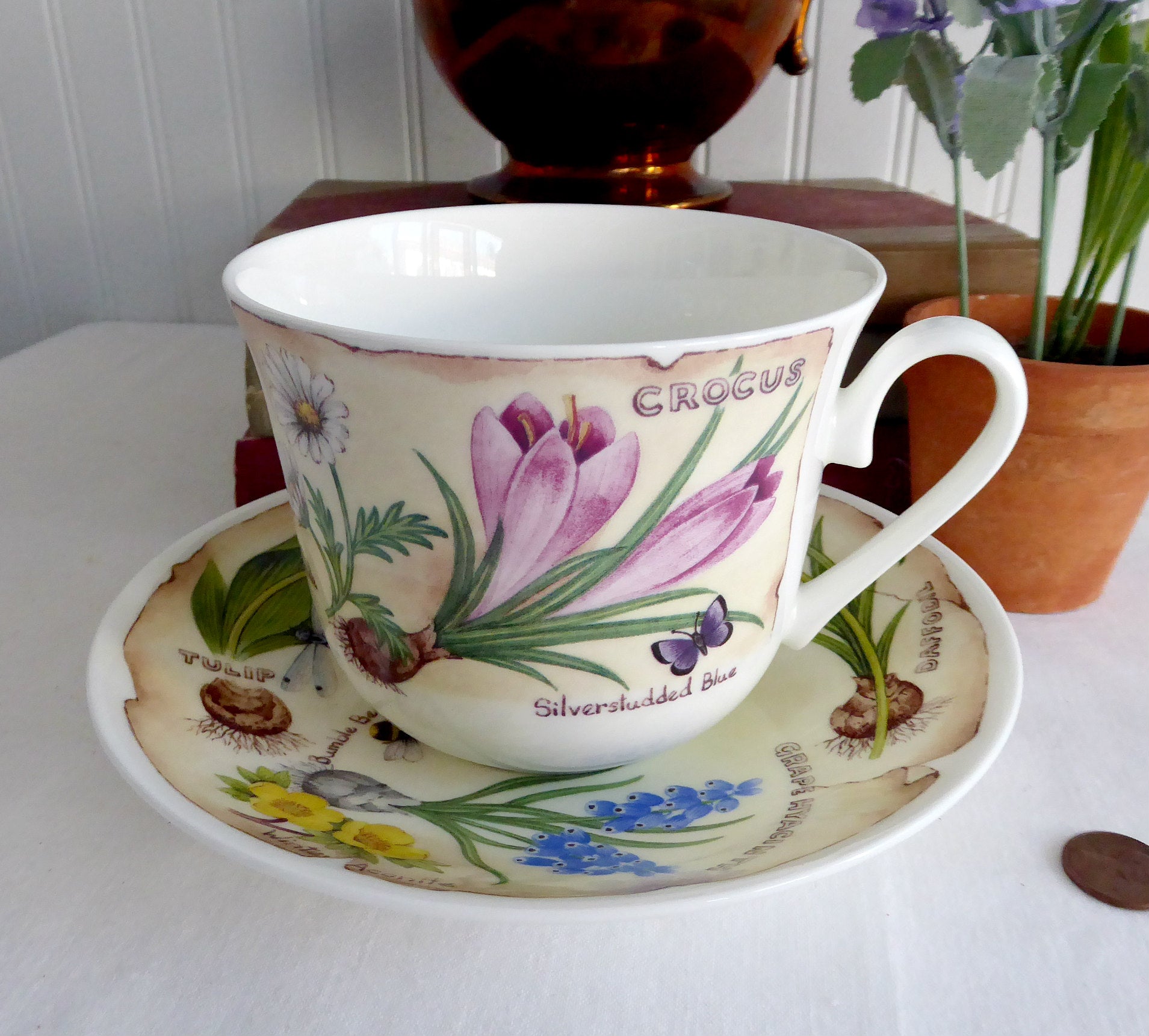 Roy Kirkham English Breakfast Tea Cup and Saucer Set - Floral Botanical Bouquet Design - Perfect for Morning Tea, Afternoon Tea Parties & Vintage Home Decor