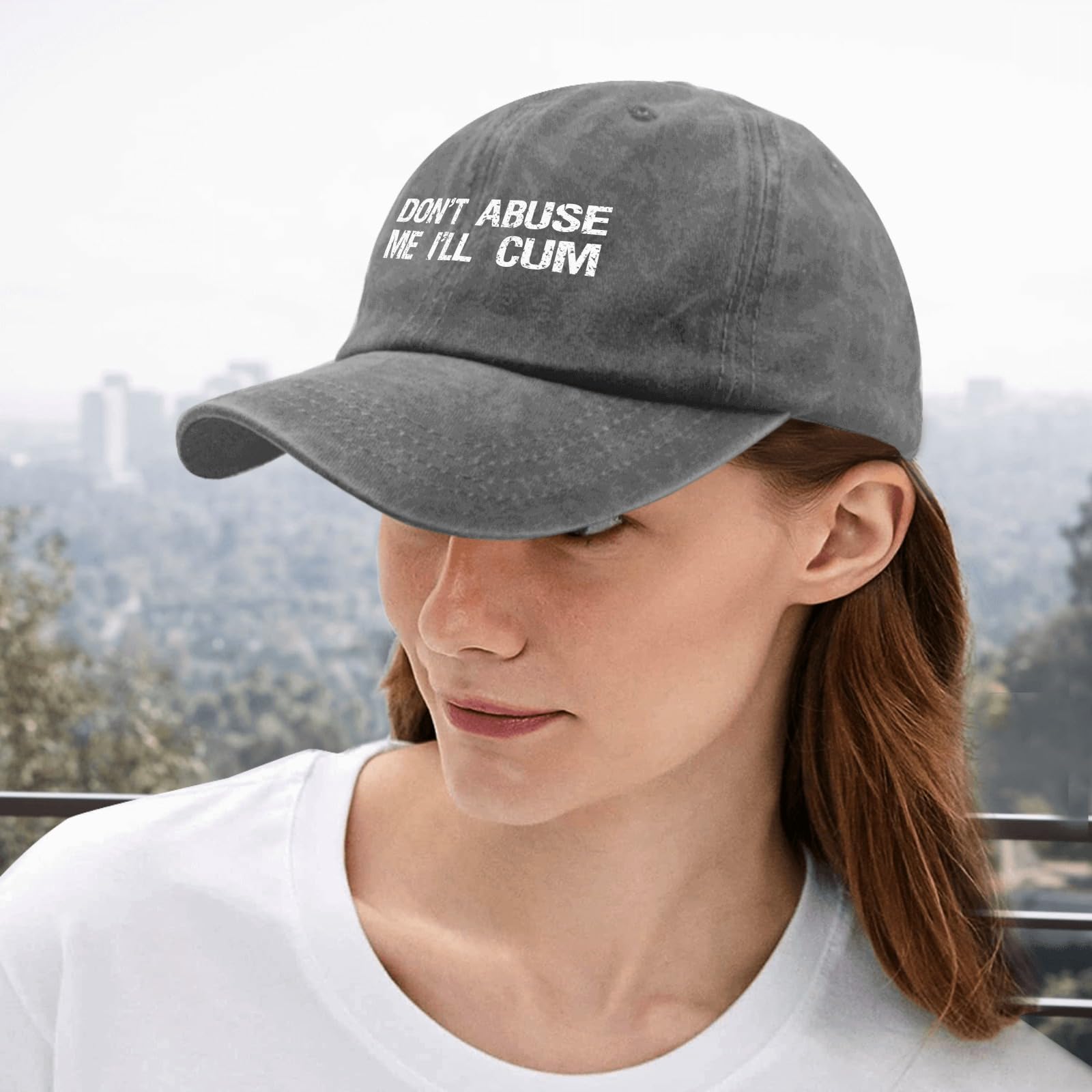 Funny Slogan Hat - 'Don't Abuse Me I'll Cum' Novelty Baseball Cap for Men & Women - Black Pigment Dad Hat - Perfect Gift for Grandma, Golfers & Humor Lovers - Great for Parties, Golfing & Everyday Wear
