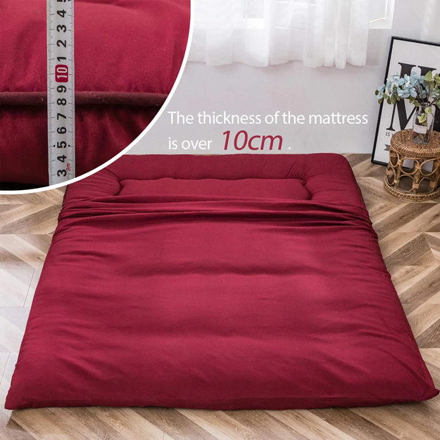 MAXYOYO Extra Thick Japanese Floor Futon Mattress - Burgundy Red | Comfortable Tatami Bedding for Guest Room, Small Space & Meditation