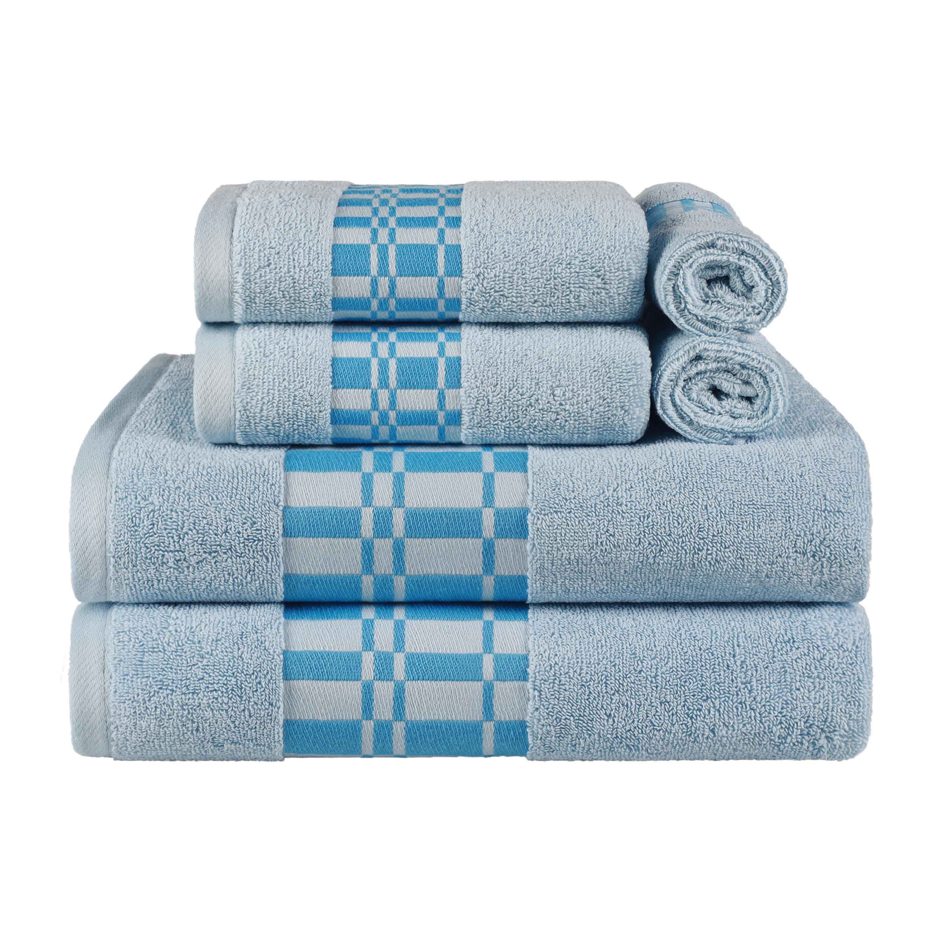 Larissa Cotton Geometric Embroidered Border 6-Piece Bath Towel Set | Soft & Absorbent Luxury Towels for Bathroom, Spa & Guest Use