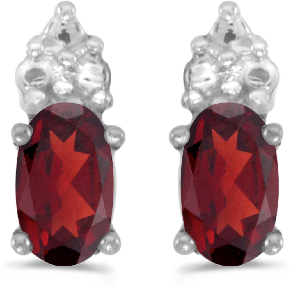 14K White Gold Oval Garnet Stud Earrings for Women – Elegant Birthstone Jewelry Gift for Anniversary, Valentine’s Day & Special Occasions