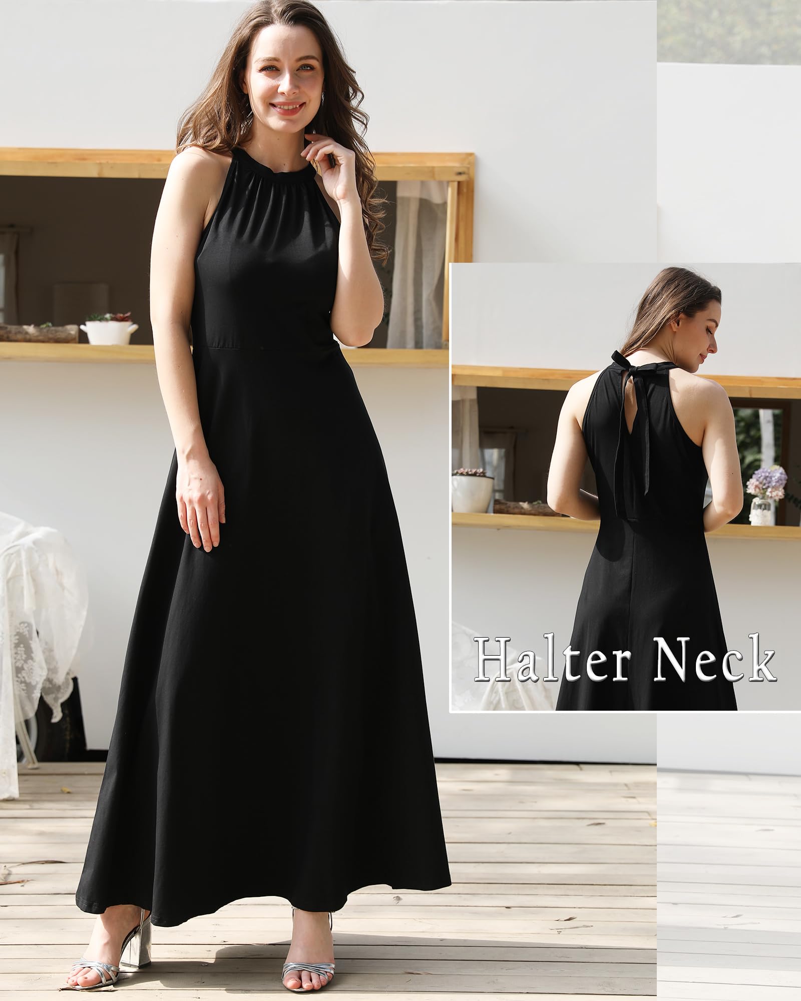 STYLEWORD Women's Floral Maxi Dress 2025 - Halter Neck Summer Formal Gown for Wedding Guest, Party & Special Occasions | Elegant Long Dress for Beach Vacation, Date Night & Evening Events