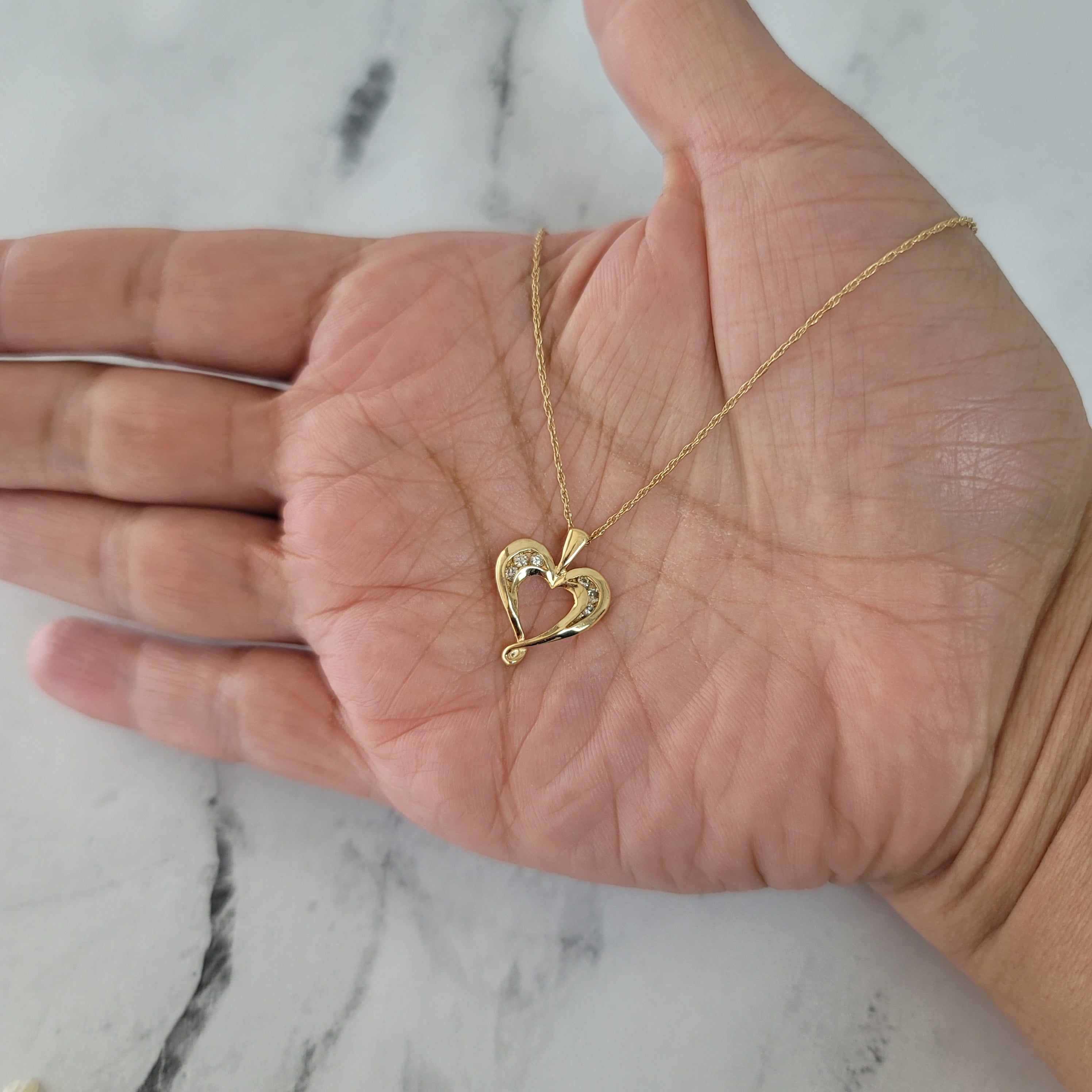 Small Diamond Heart Shaped Necklace .13cttw 14k Yellow Gold - Elegant Valentine's Day Gift for Her, Anniversary Jewelry, Romantic Present for Girlfriend