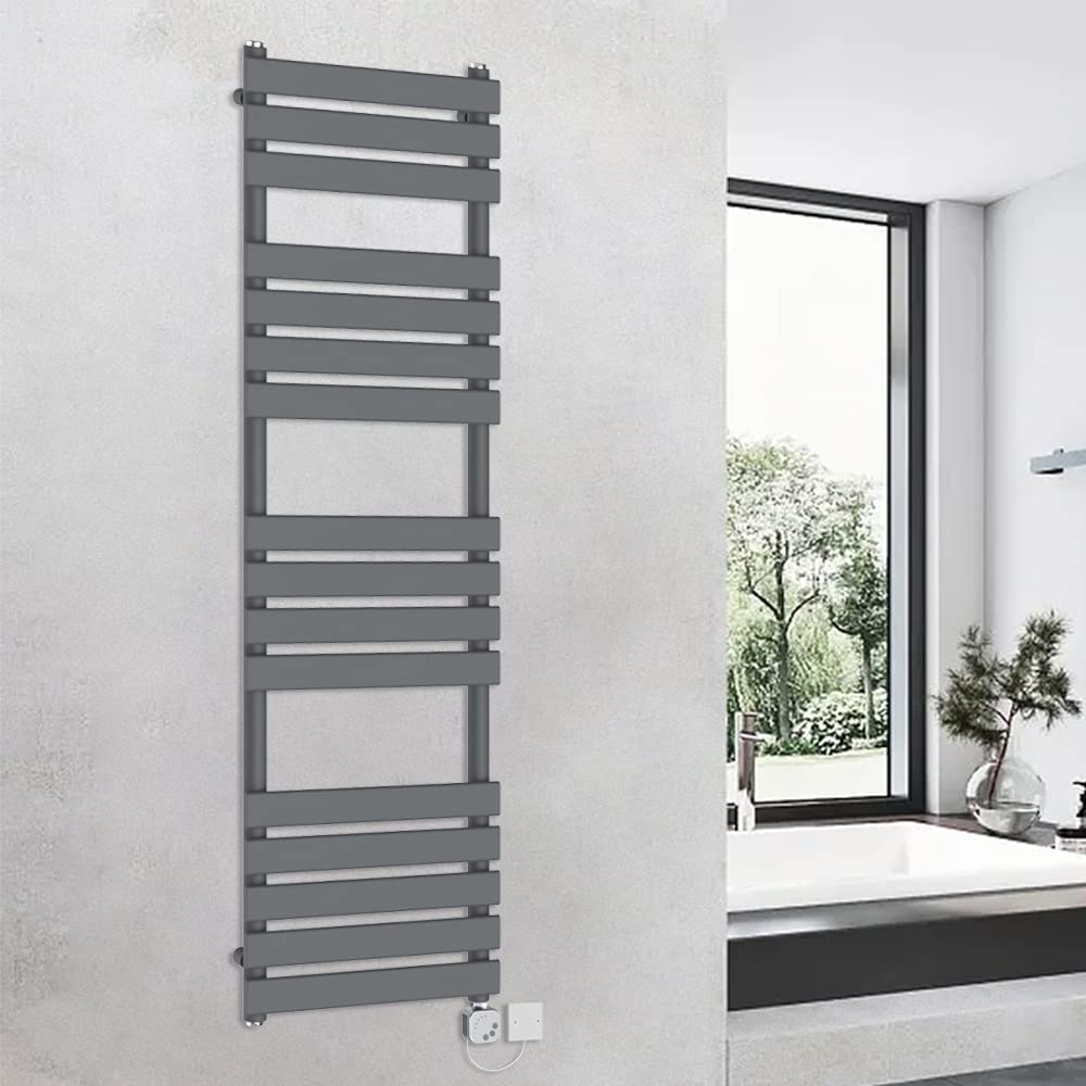 Warmehaus 1600x450mm Electric Heated Towel Rail Radiator - 800W Thermostatic Bathroom Ladder Heater with Prefilled Sand Grey Finish | Perfect for Spa, Luxury Bathroom & Home Heating Solutions