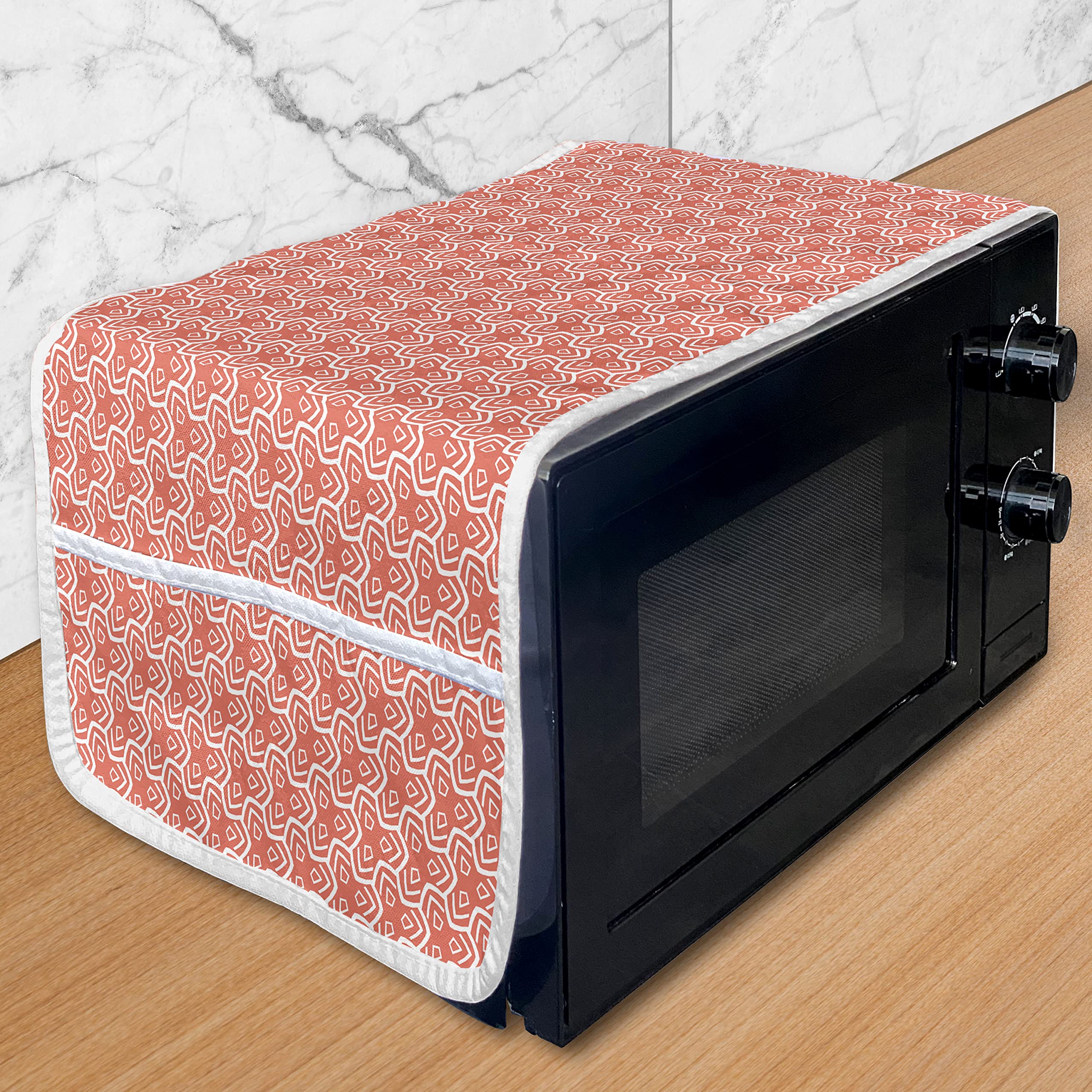 Ambesonne Geometric Microwave Cover - Waterproof Kitchen Organizer with Pockets, Monochrome Abstract Design (36