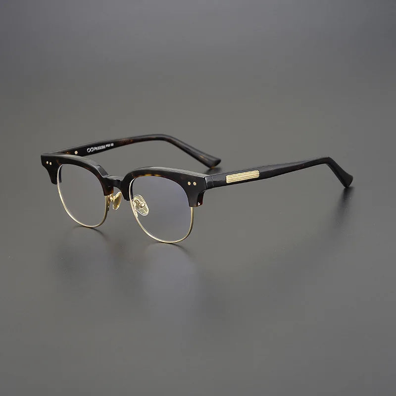 Stylish Black Unisex Semi-Rim Square Acetate Eyeglasses Frame 15022 - Perfect for Work, Reading & Fashion Accessories